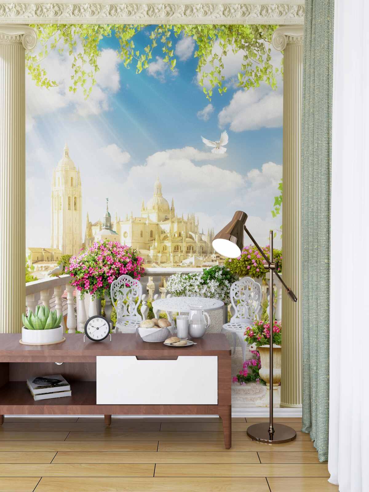 Fototapeta taras z pięknym widokiem na starożytne budynki