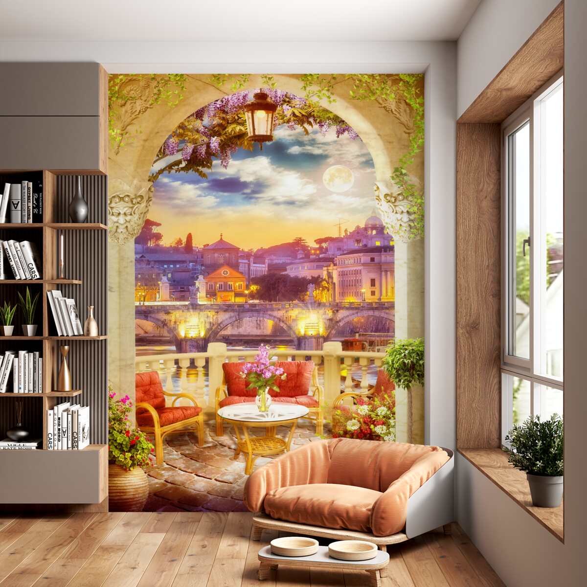 Fototapeta balkon z krzesłem i stołem