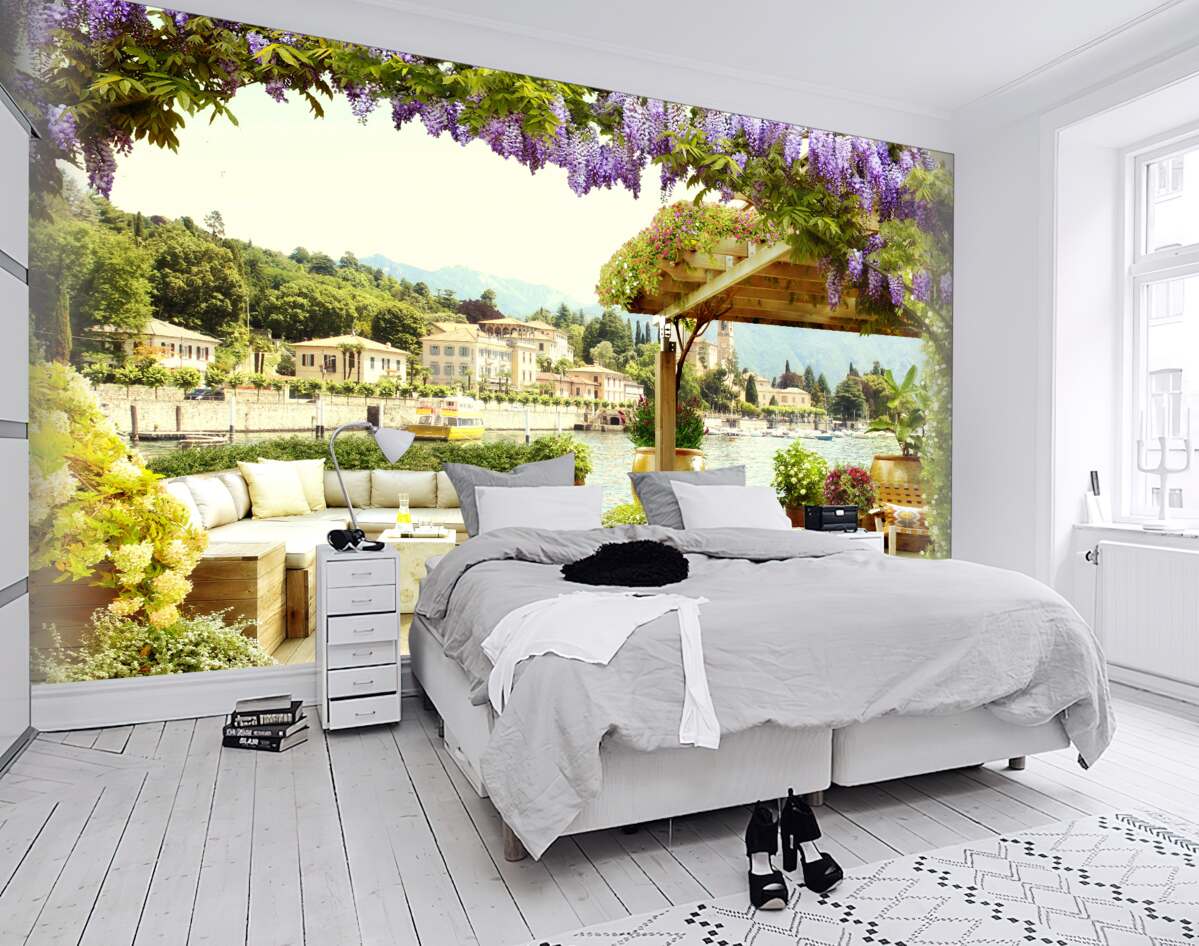 Fototapeta kawiarnia z liliowym dachem