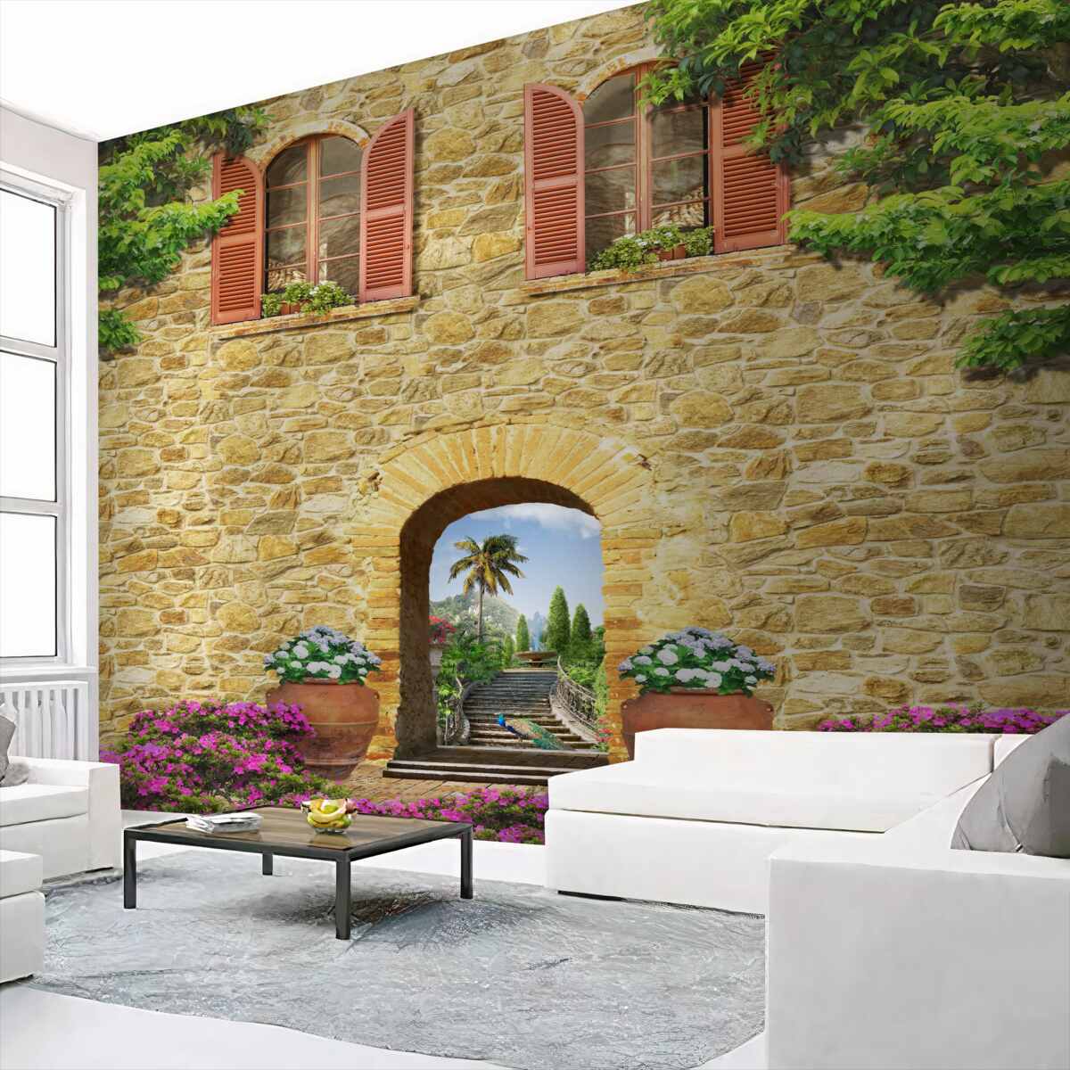 Fototapeta kamienny dom z oknami