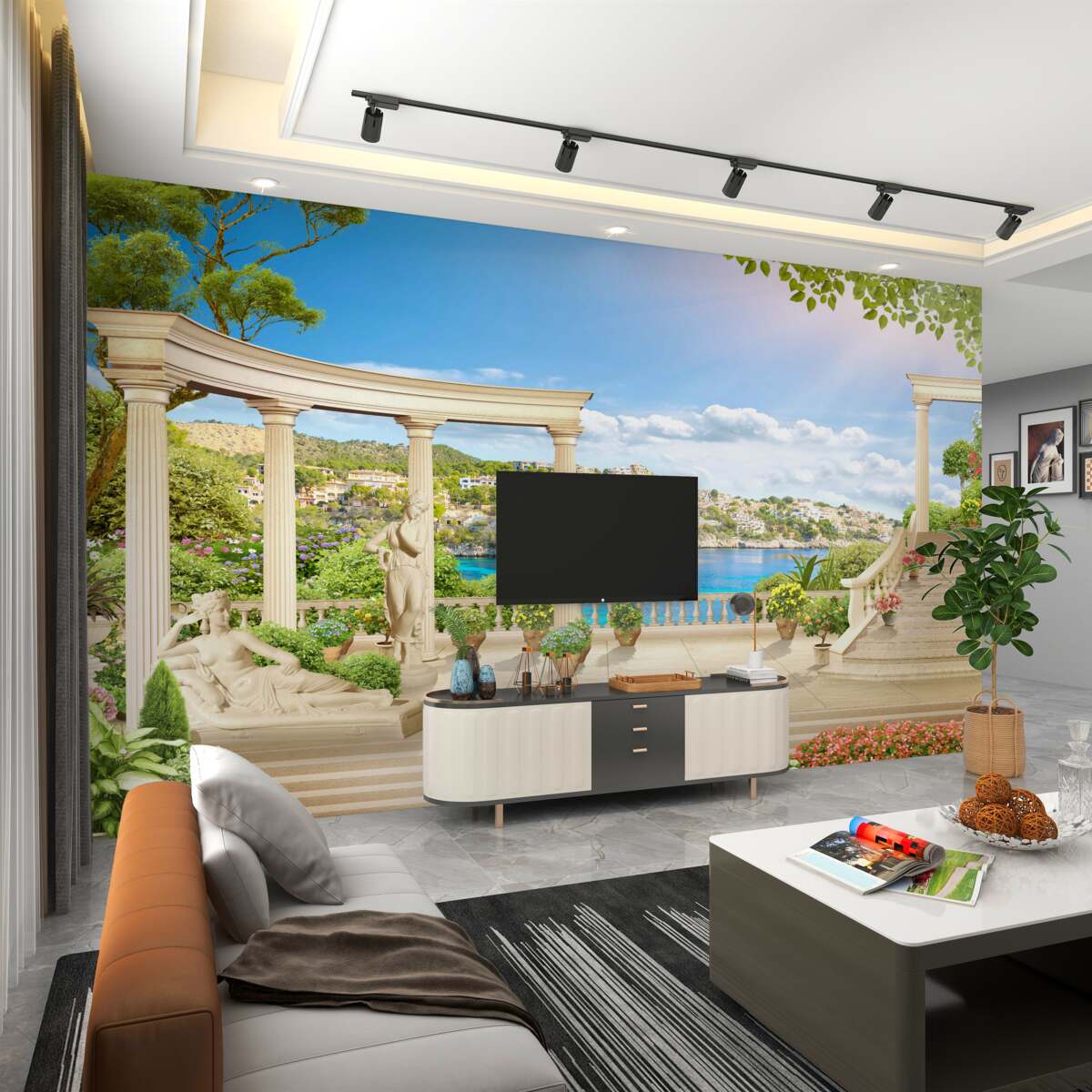 Fototapeta łuki i posąg na tle morza