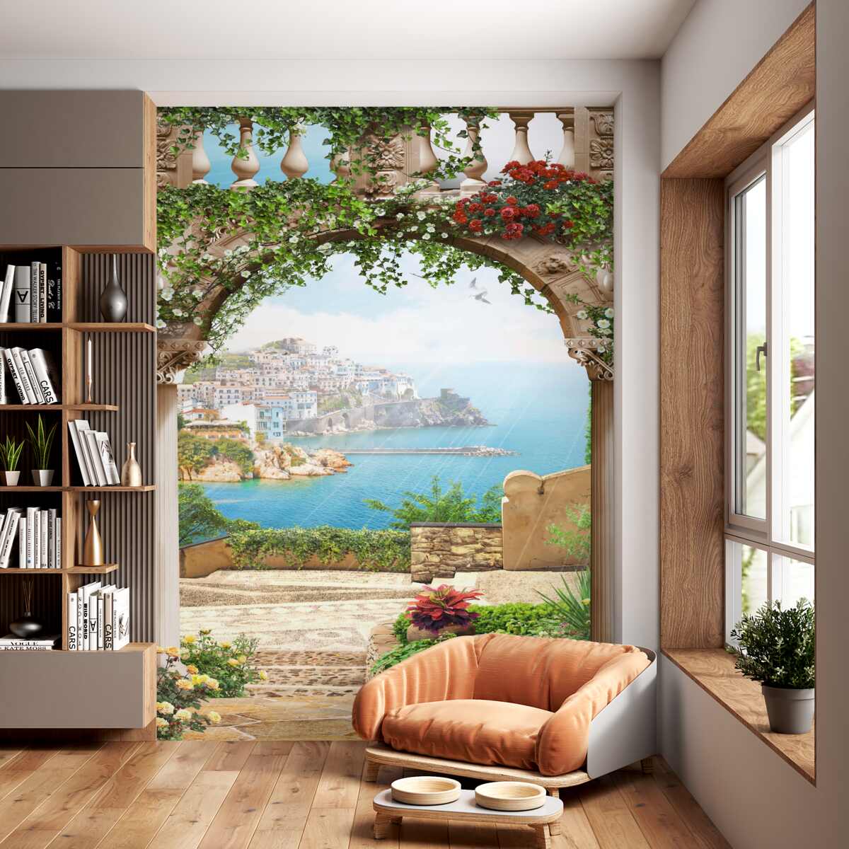 Fototapeta urokliwy widok z balkonu na morze i miasto