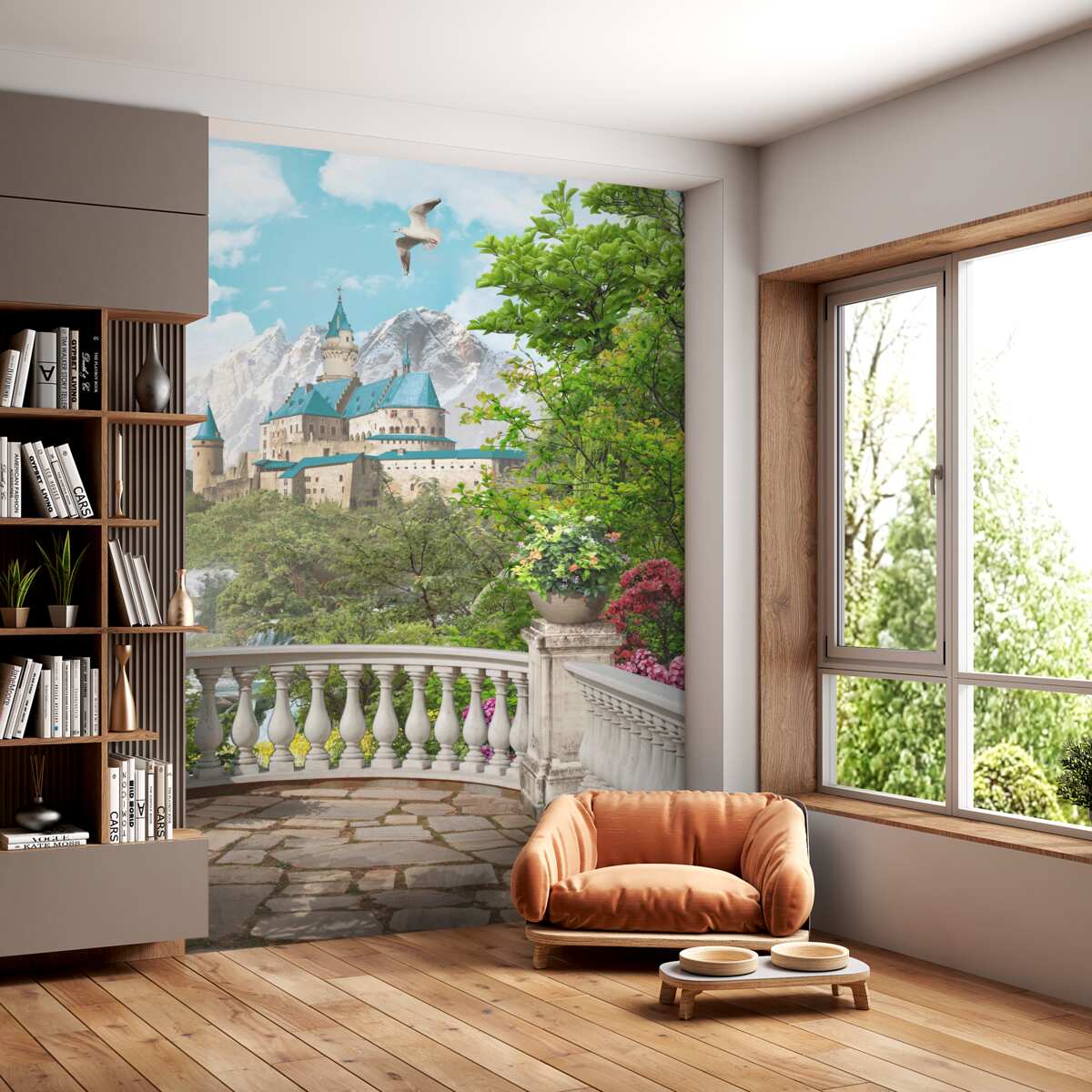 Fototapeta balkon z widokiem na zamek