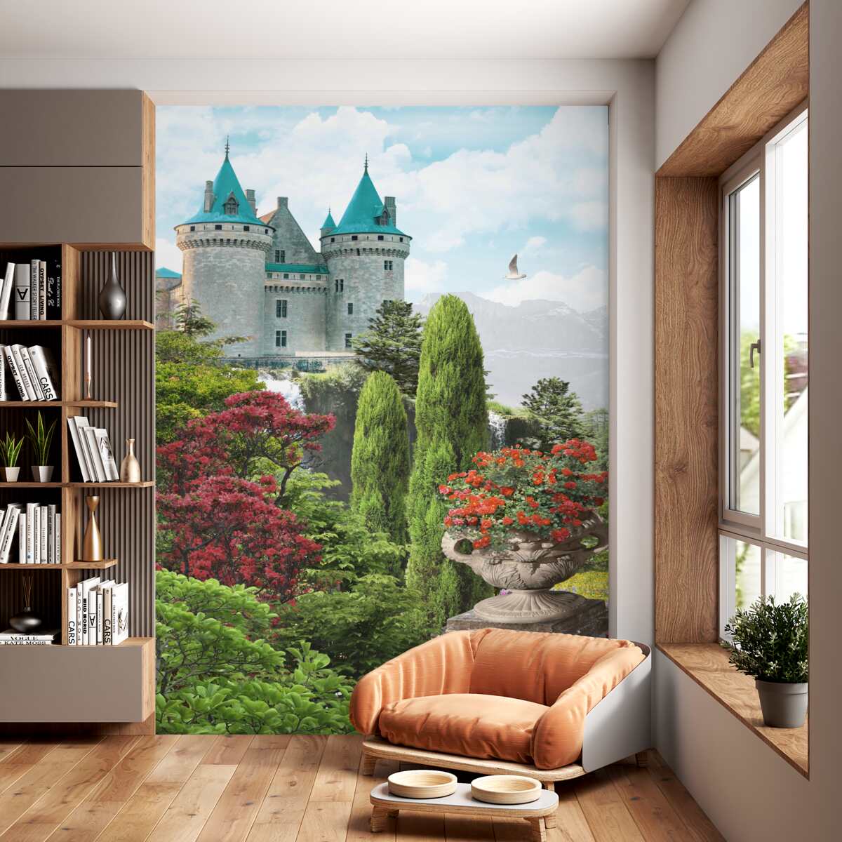 Fototapeta stary bajkowy zamek w zieleni