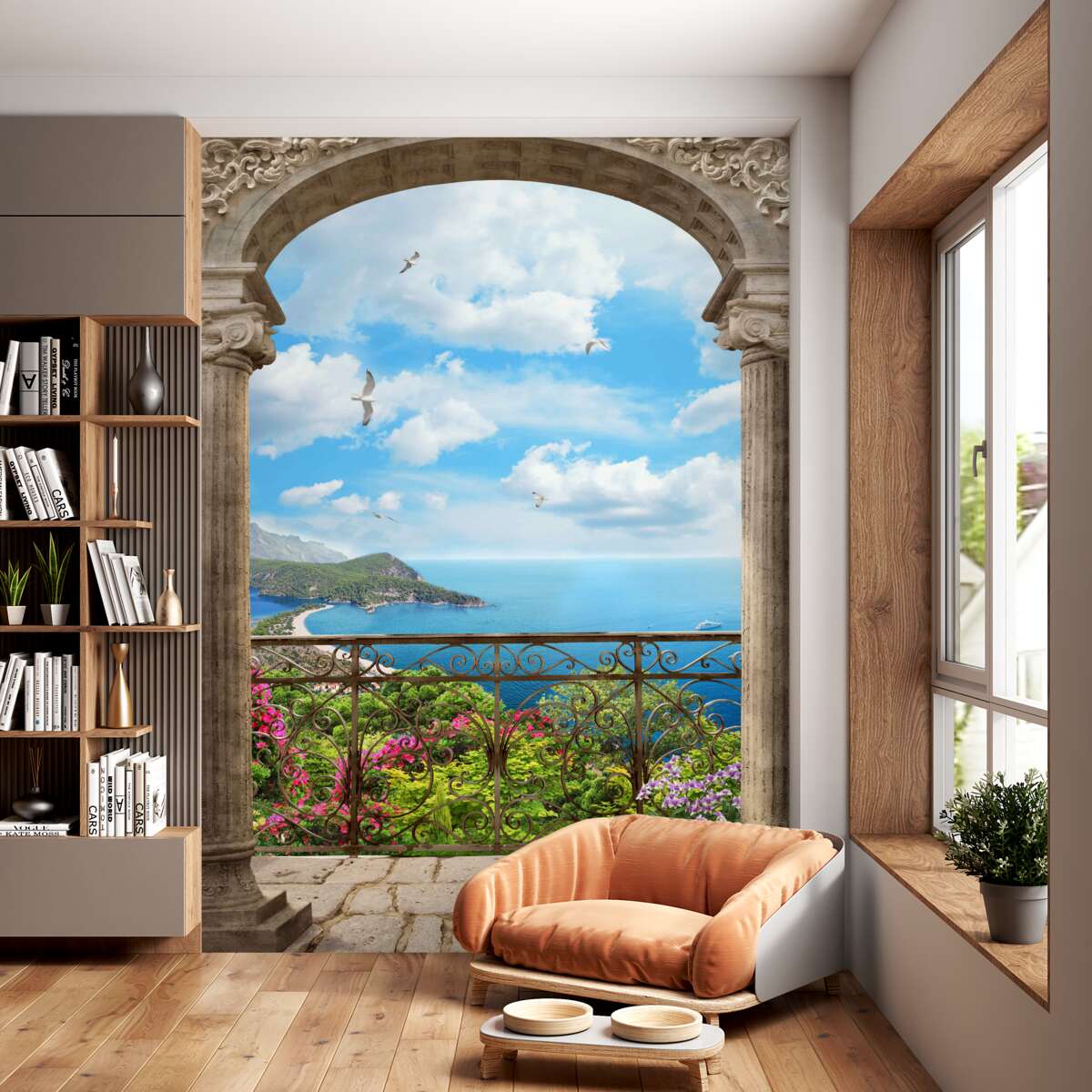 Fototapeta łukowaty balkon i widok na ocean