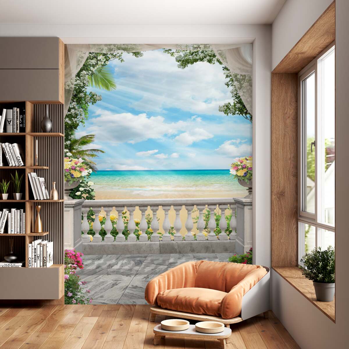 Fototapeta widok z balkonu na piaszczystą plażę i morze