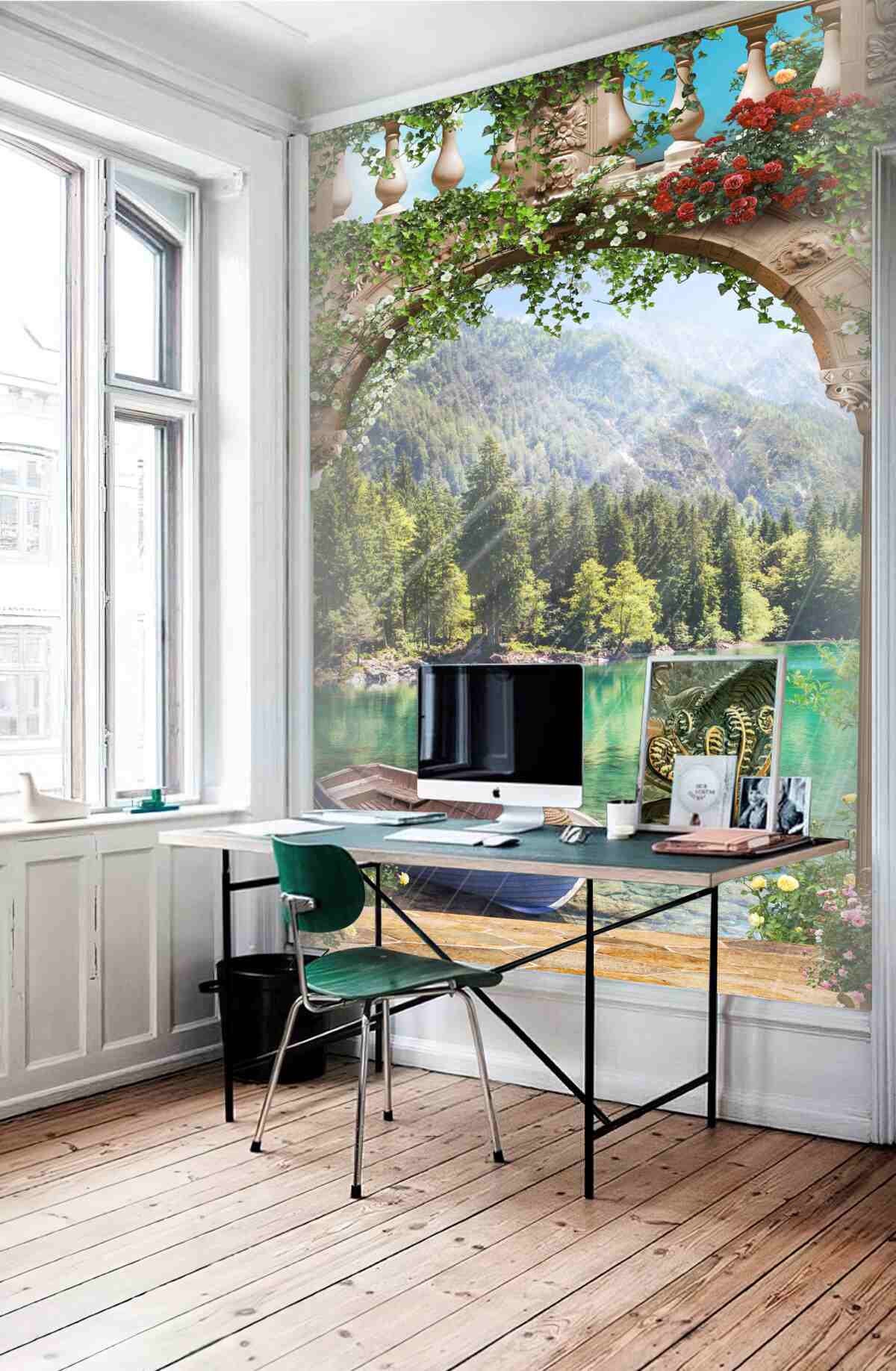 Fototapeta łódź na dziobie w kwiatach