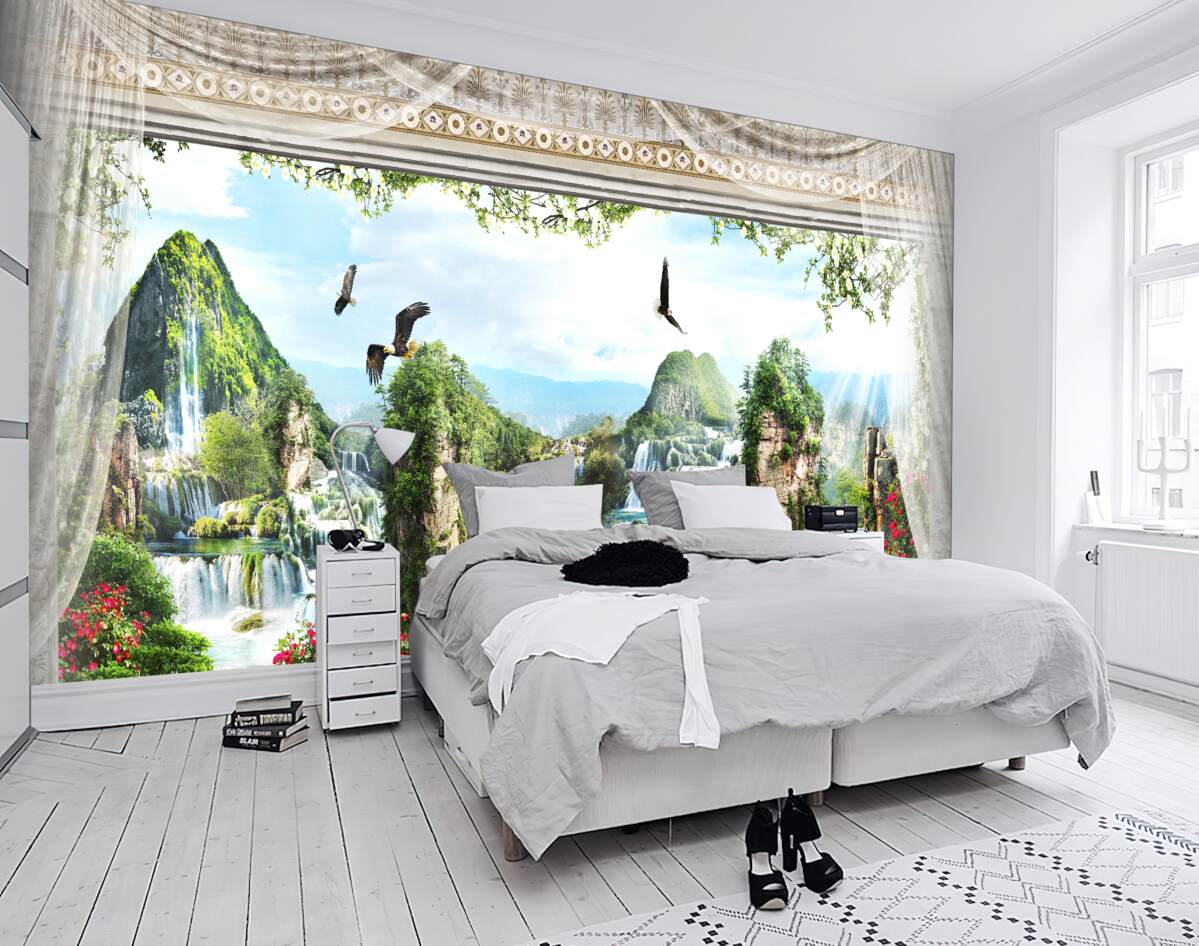 Fototapeta widok na góry i wodospady