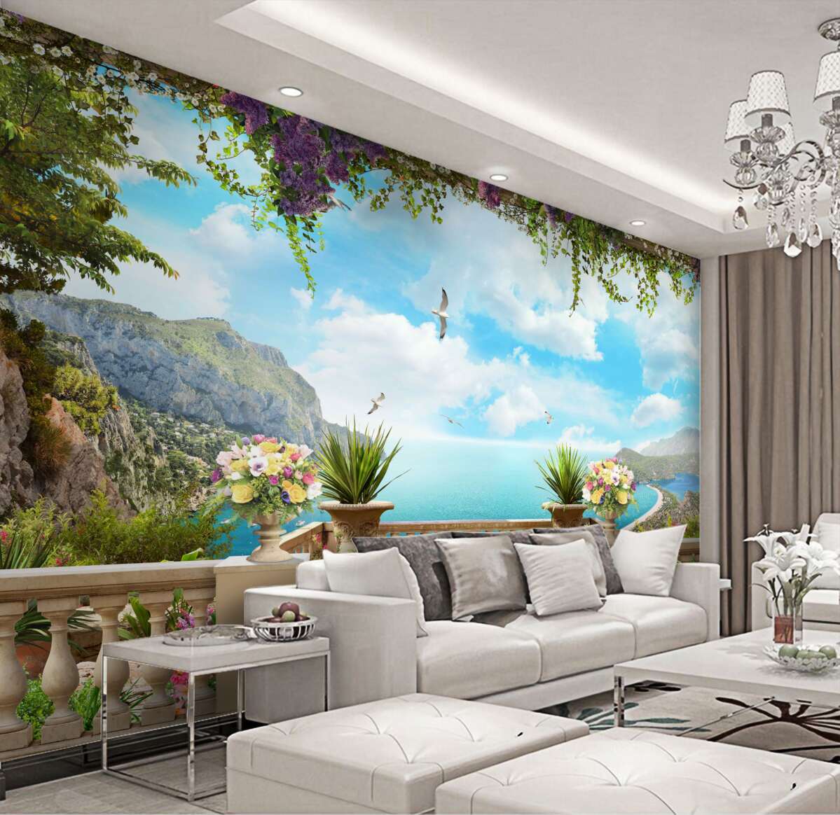 Fototapeta widok z balkonu z zielenią w stronę morza