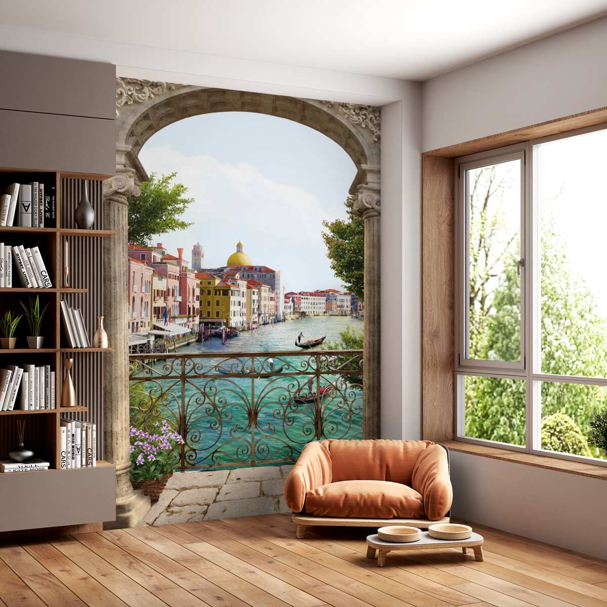 Fototapeta taras z łukiem i zapierającym dech w piersiach widokiem