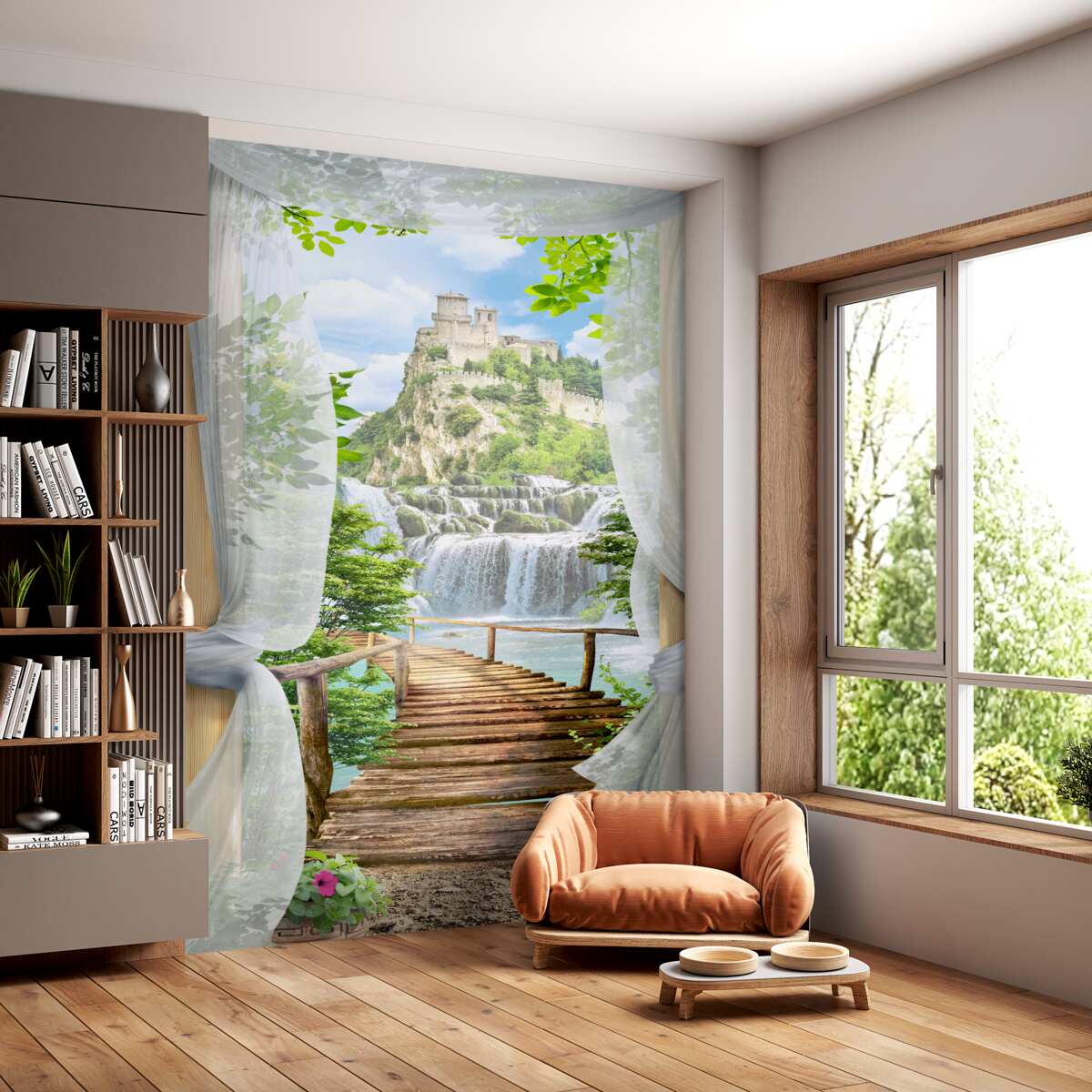 Fototapeta zamek i wodospad