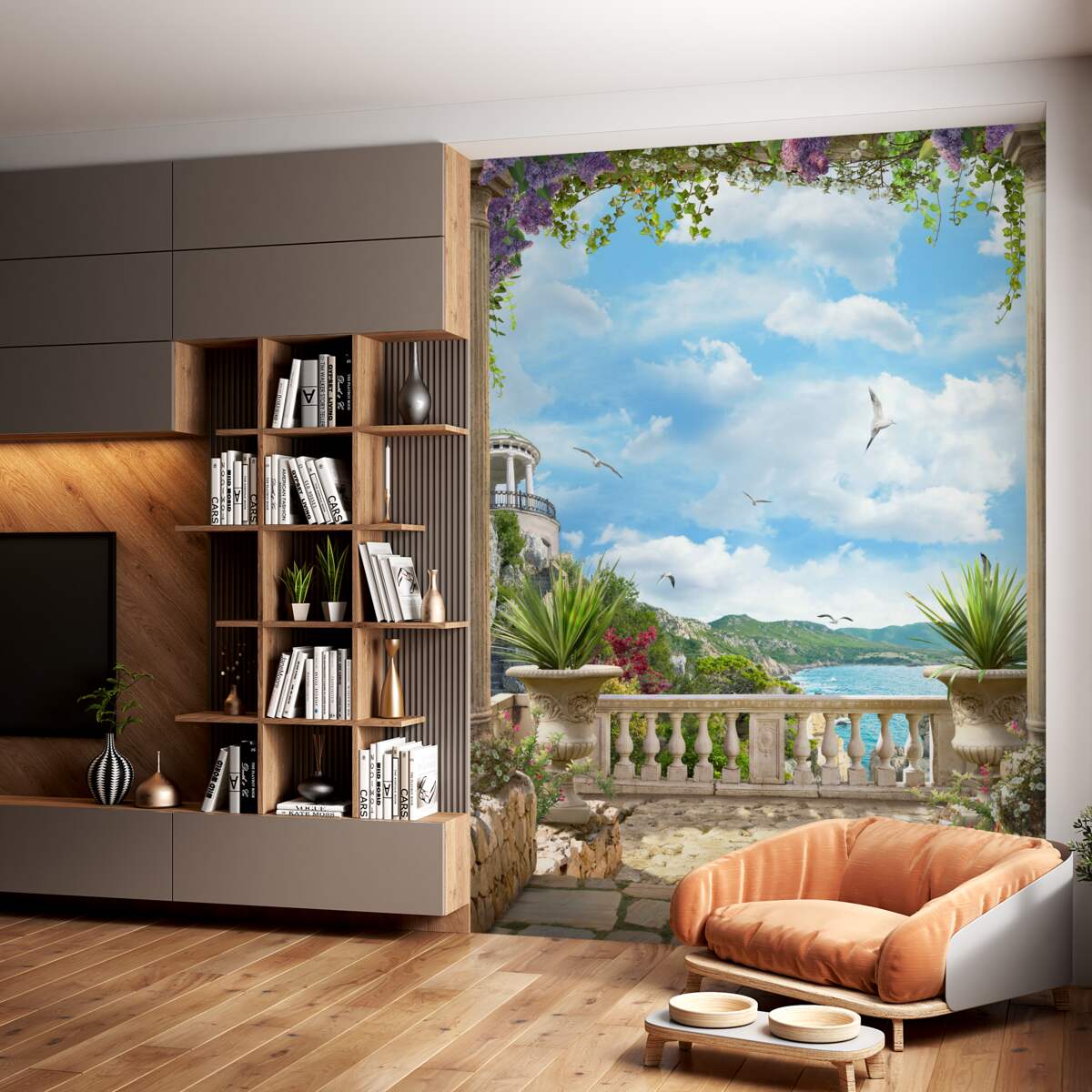 Fototapeta kwiatowy łuk z widokiem na morze