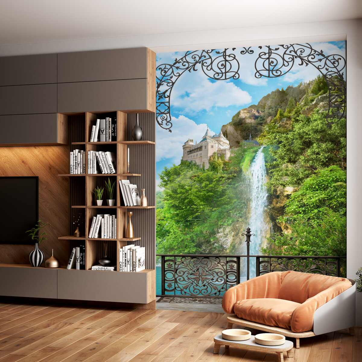 Fototapeta spadający wąski wodospad