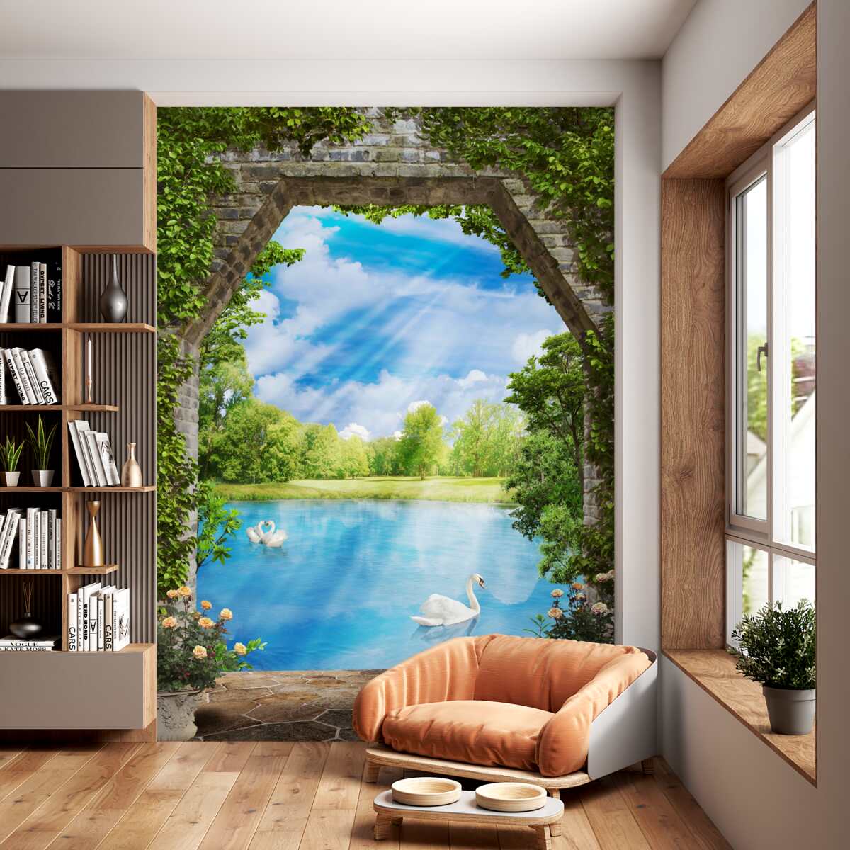 Fototapeta białe łabędzie na jeziorze