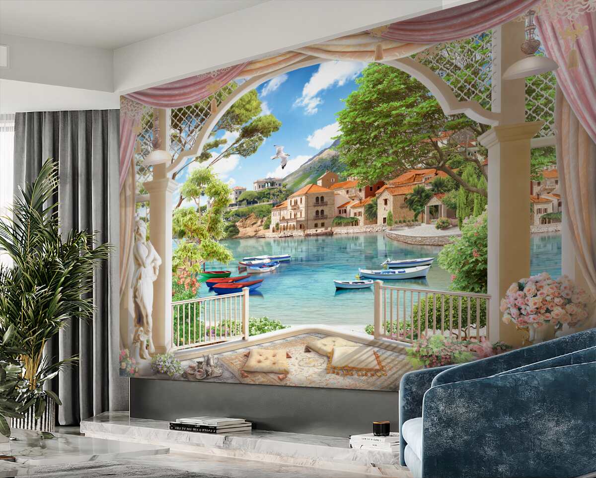 Fototapeta widok z balkonu na morze i łodzie