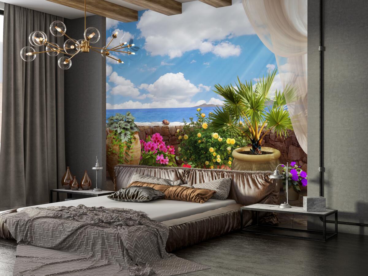 Fototapeta balkon pełen kwiatów doniczkowych