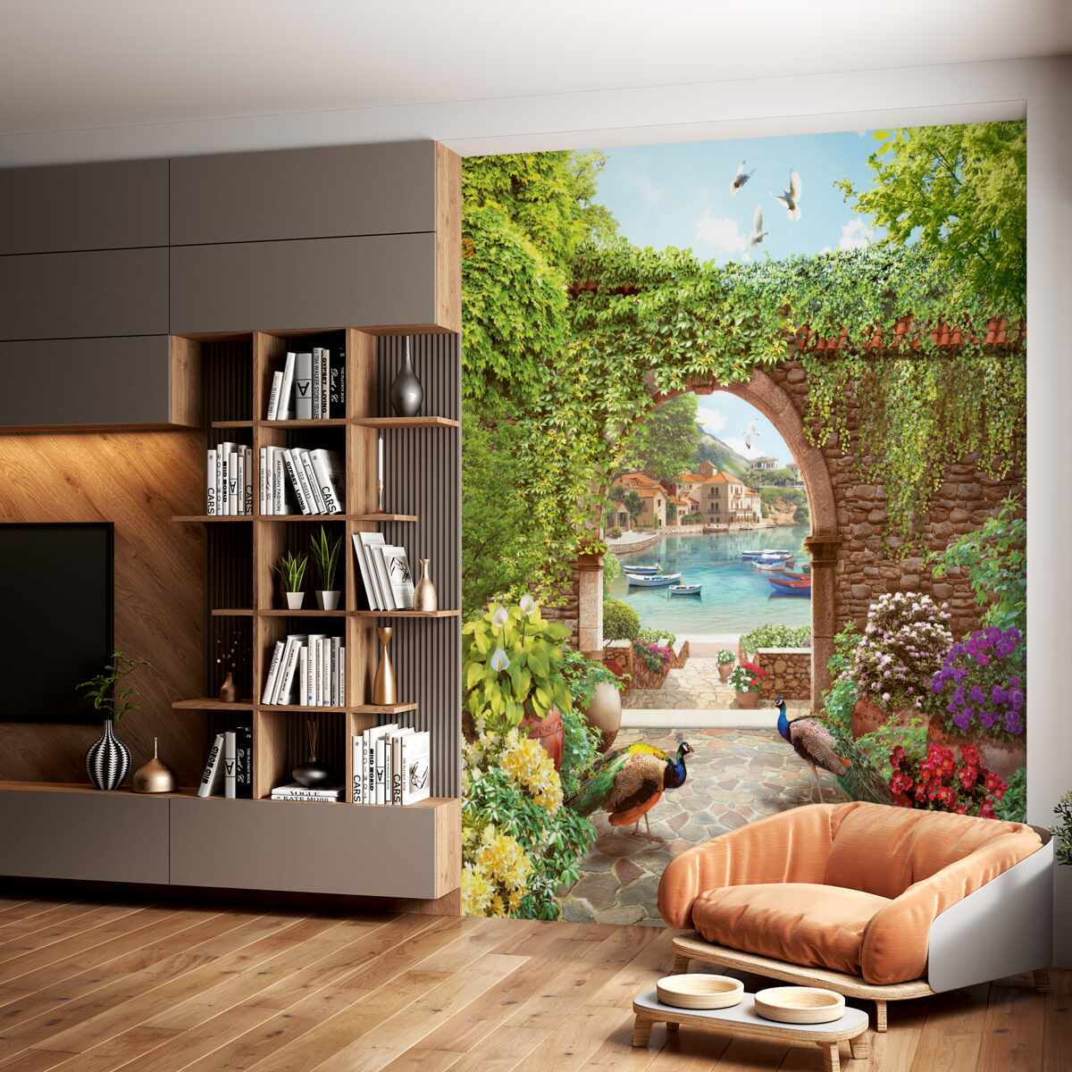 Fototapeta pawie przy kamiennym łuku