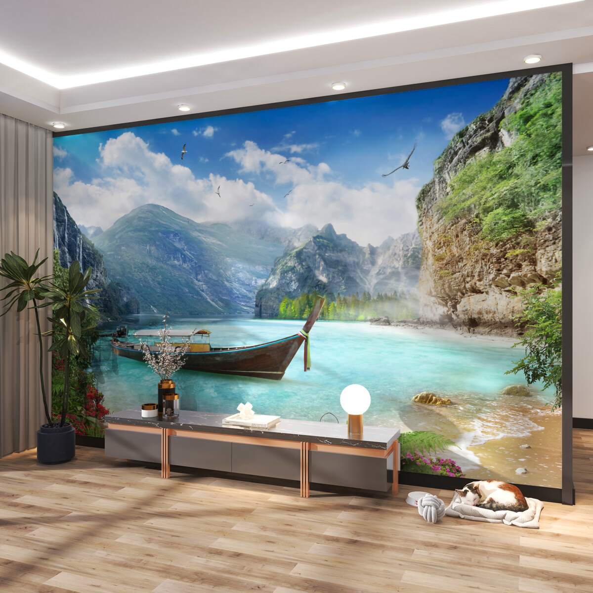 Fototapeta łódź na górskim jeziorze