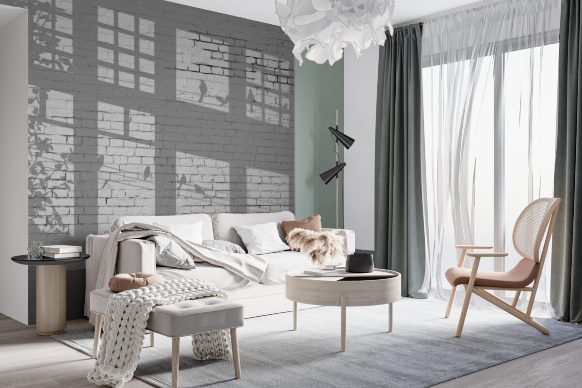 Fototapeta cienie na białej ceglanej ścianie