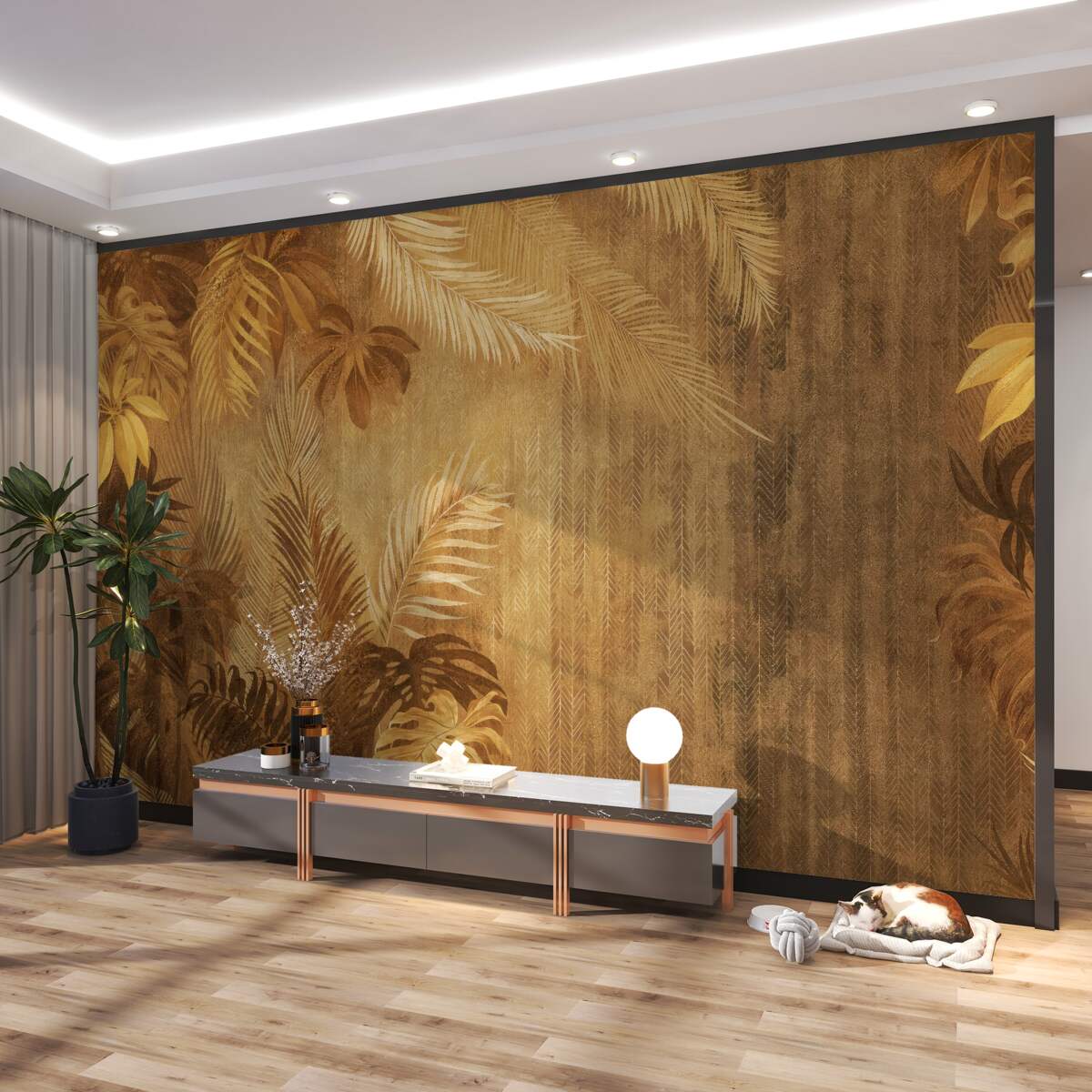 Fototapeta brązowe liście i ściana