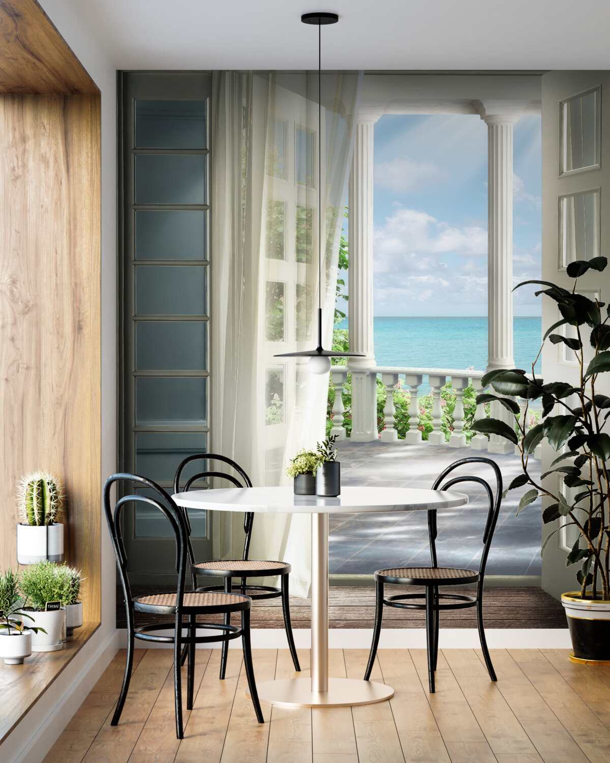 Fototapeta otwarte drzwi prowadzące na balkon