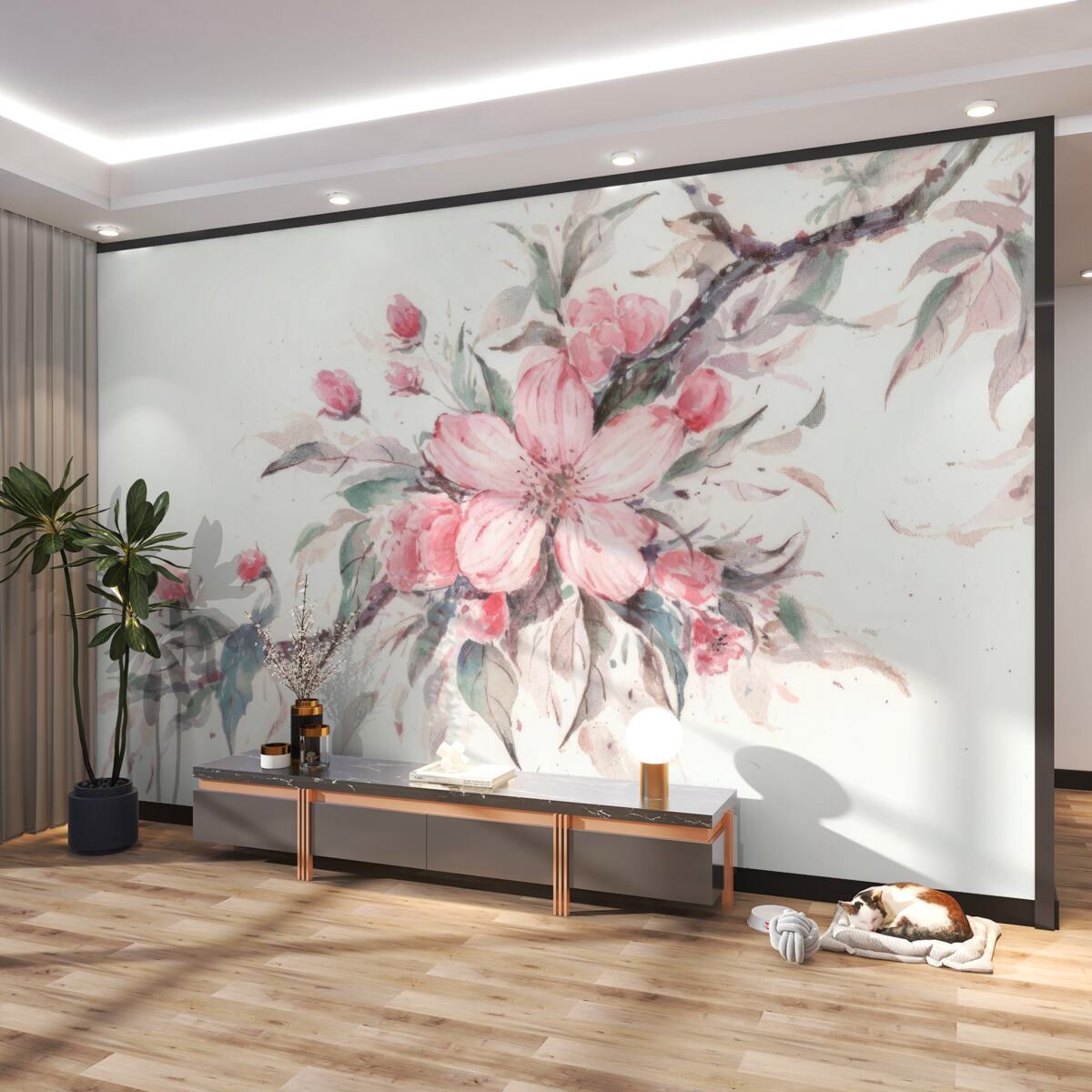 Fototapeta gałąź z jasnoróżowym kwiatem