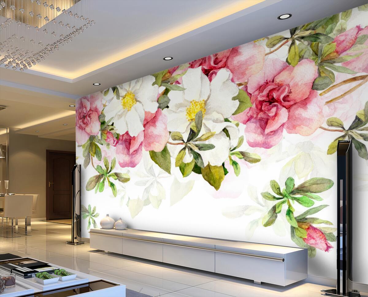 Fototapeta biała stokrotka i różowe róże