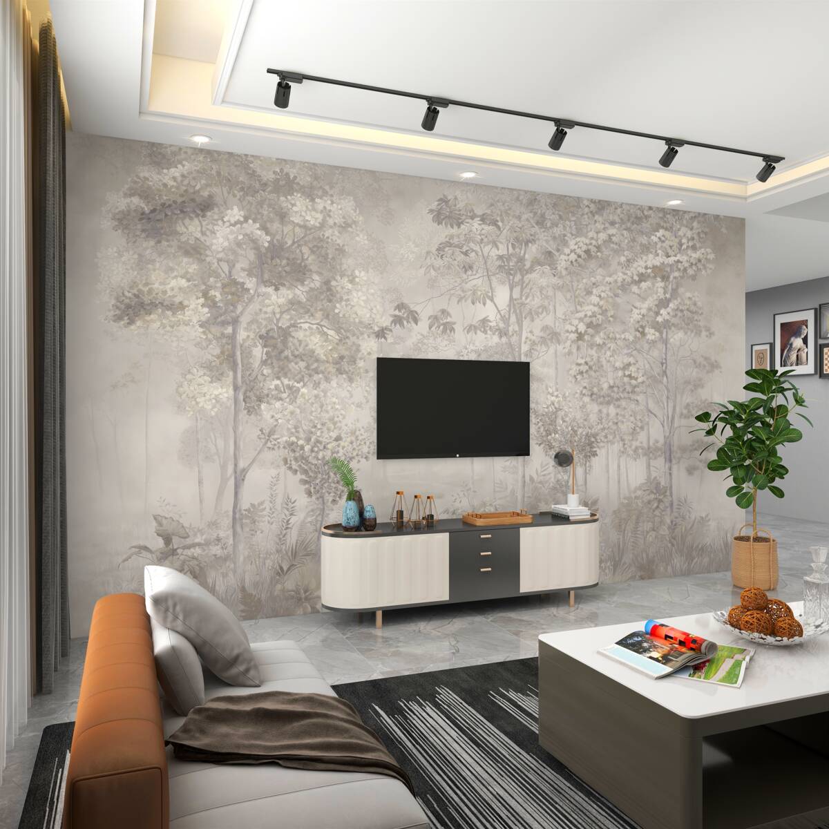 Fototapeta park z cienkimi drzewami