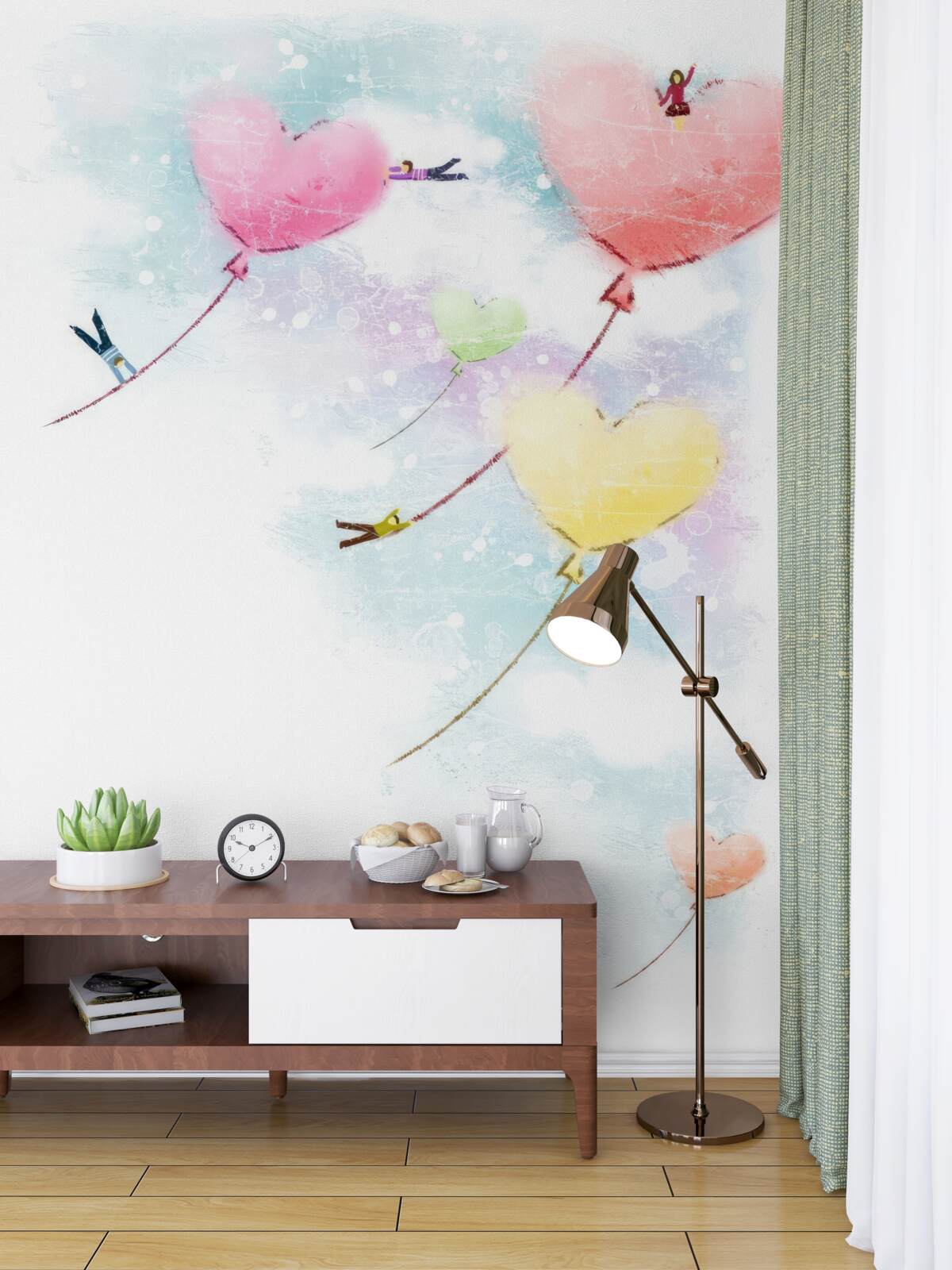 Fototapeta ludzie latający na balonach w kształcie serca