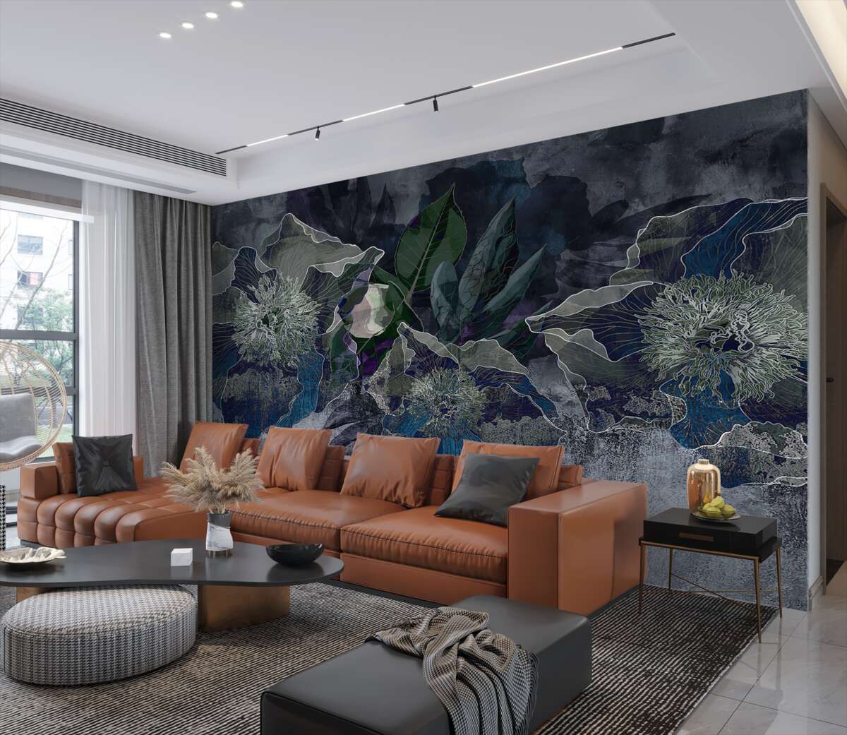 Fototapeta akwarelowe kwiaty na szarym tle