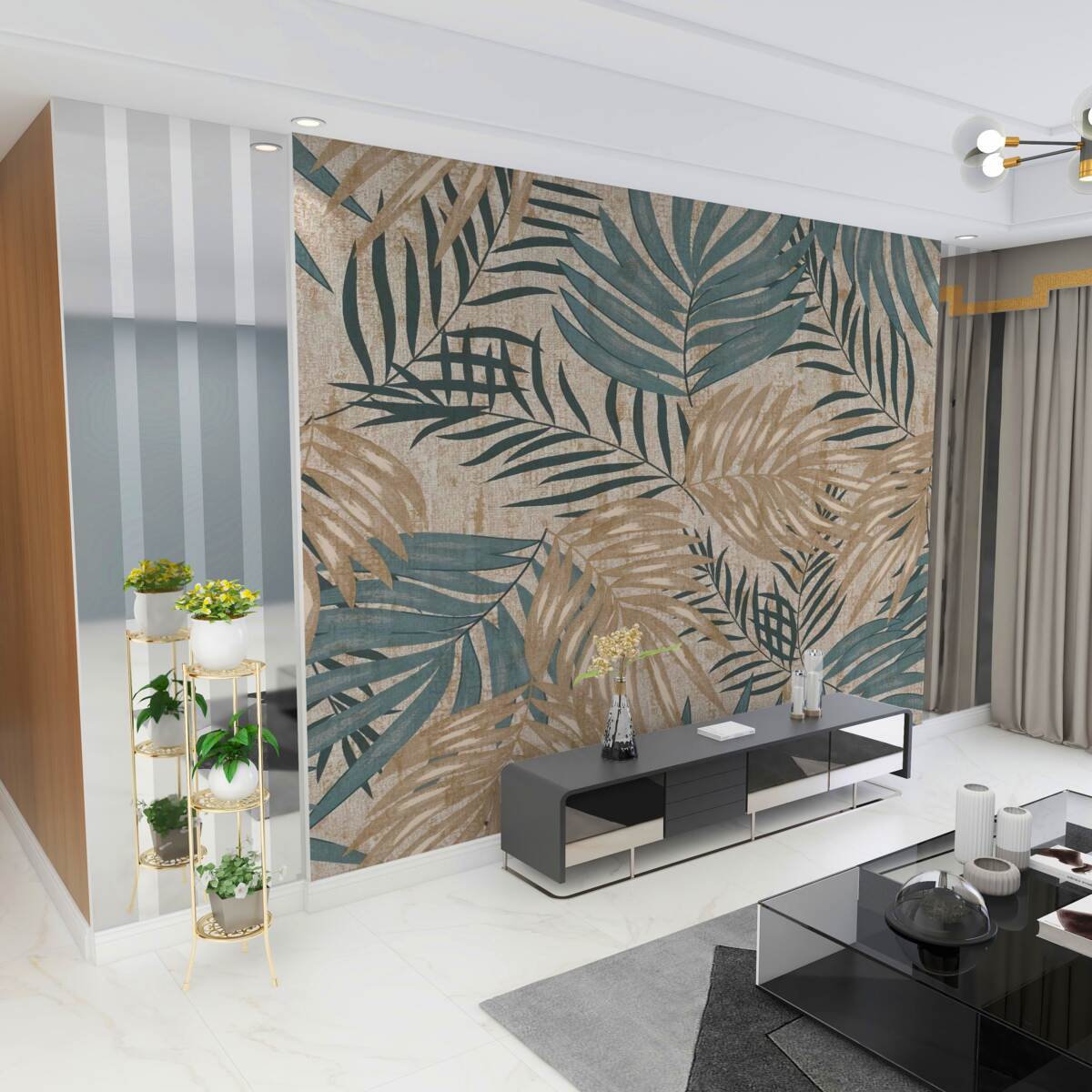 Fototapeta zielone i brązowe liście