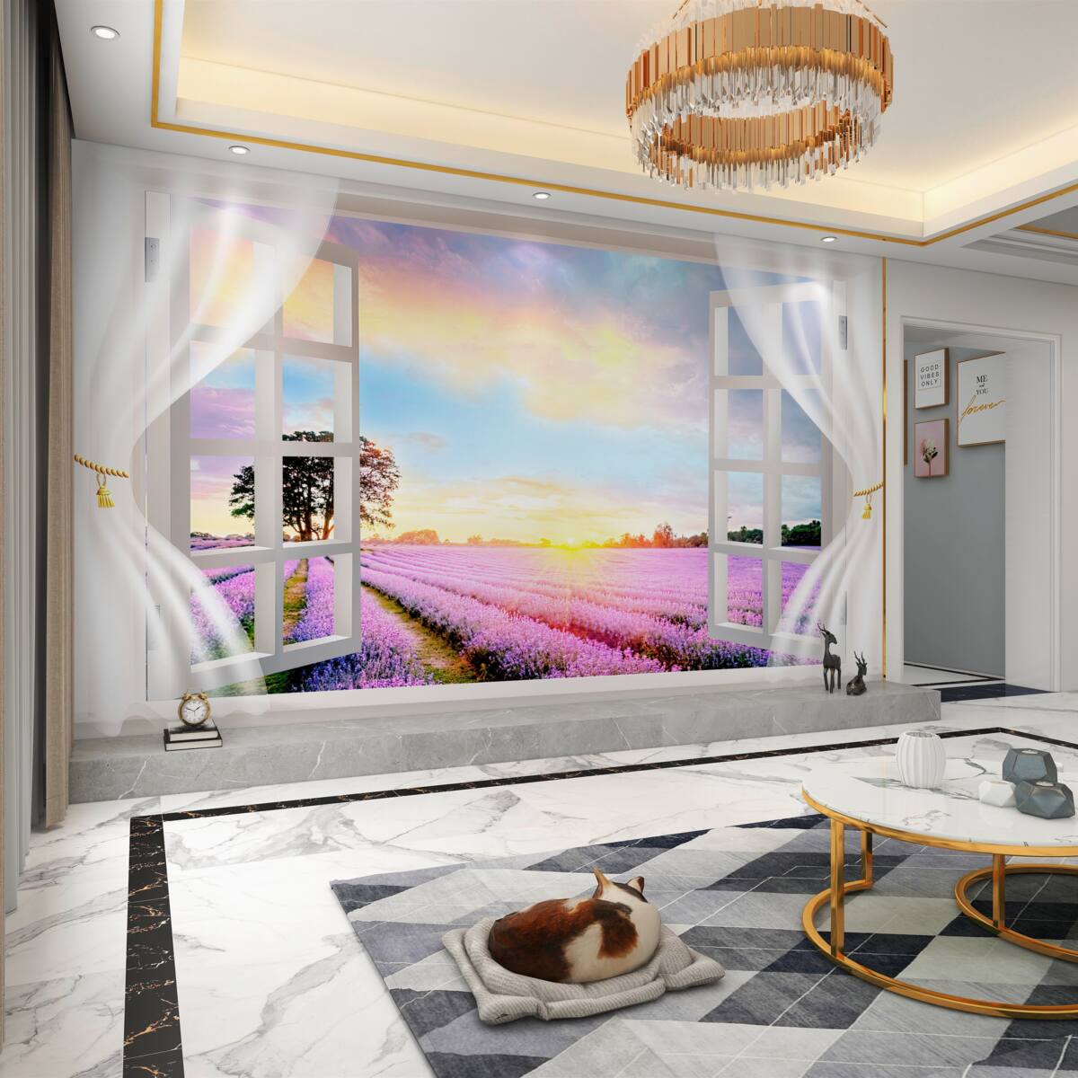 Fototapeta widok z okna na pole lawendy