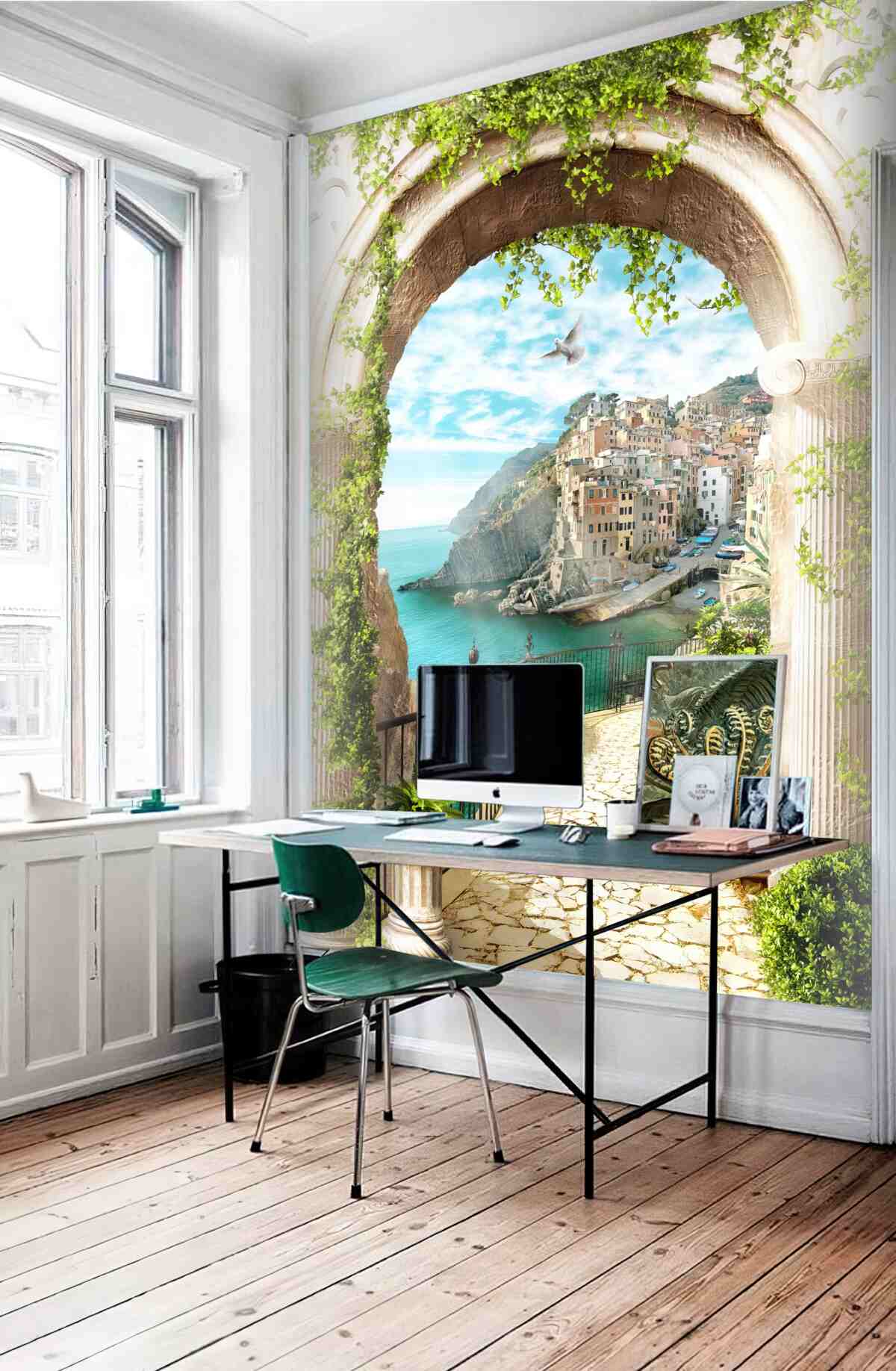 Fototapeta domy na klifie nad wodą