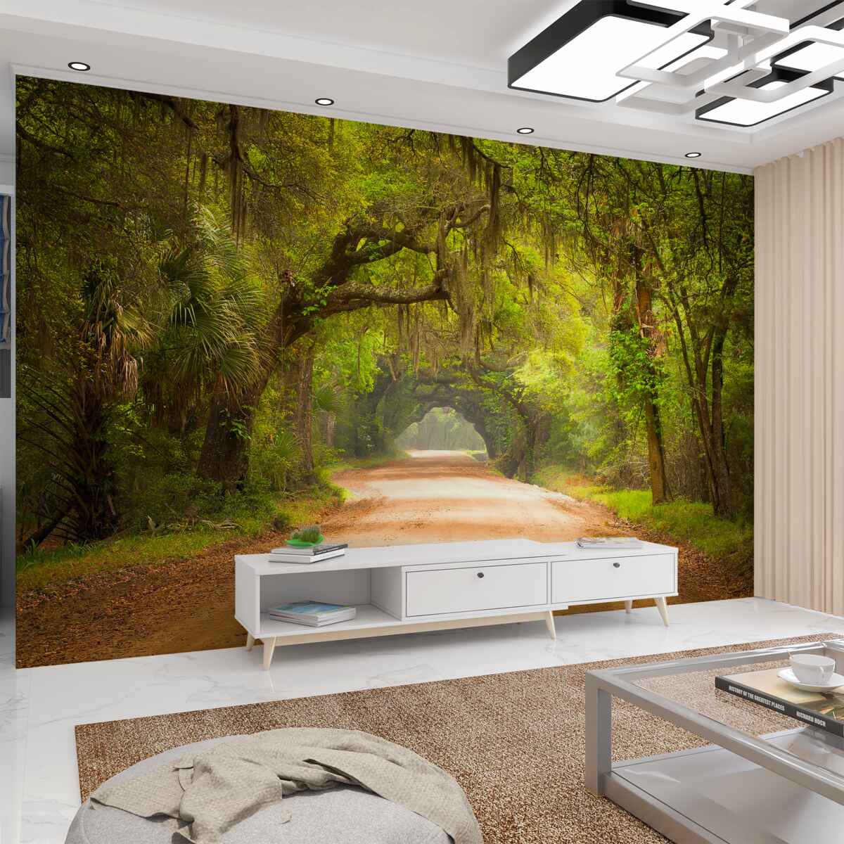 Fototapeta szeroka droga wśród zielonych liści