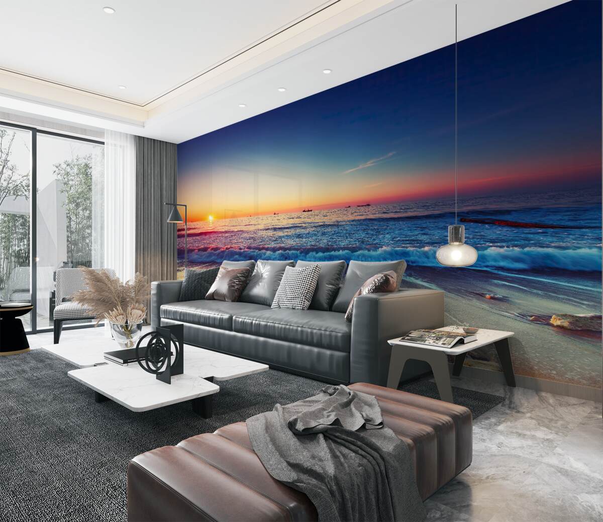 Fototapeta zachód słońca na tle wzburzonego morza