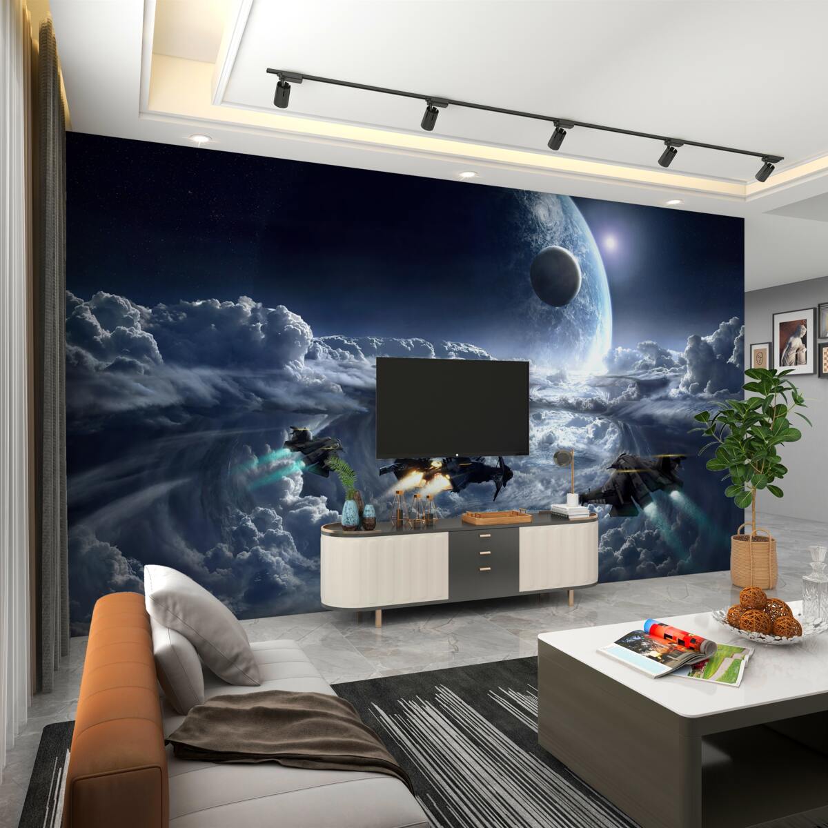 Fototapeta gęste chmury na tle dużej planety