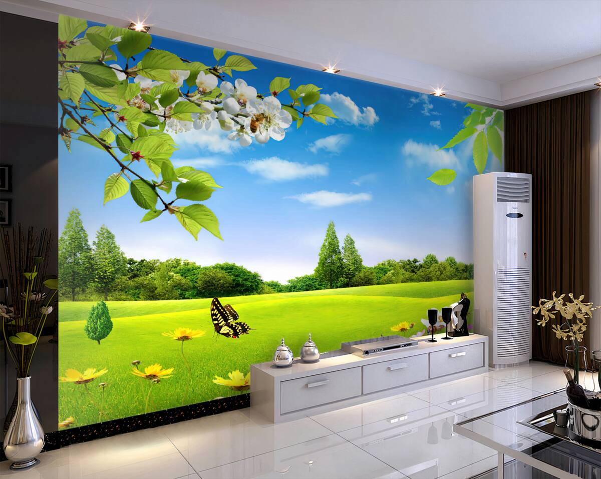 Fototapeta zielony trawnik i motyl