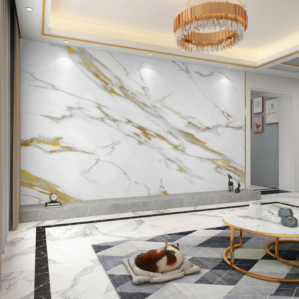 Fototapeta białe tło ze złotymi liniami