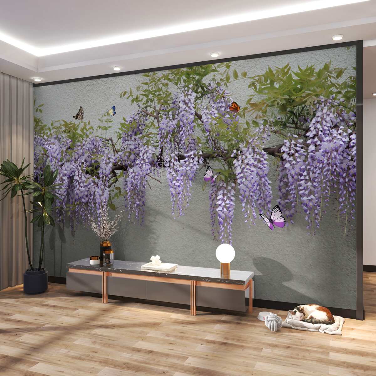 Fototapeta gałąź z kwiatami bzu i motylami