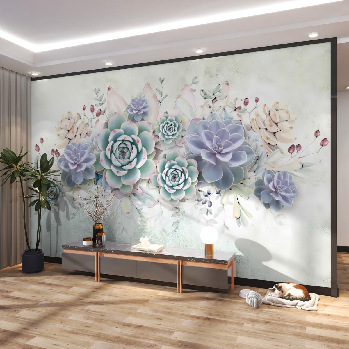 Fototapeta niebieskie kwiaty na jasnym tle