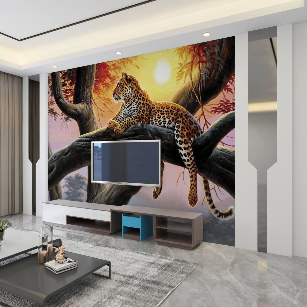 Fototapeta lampart odpoczywa na drzewie