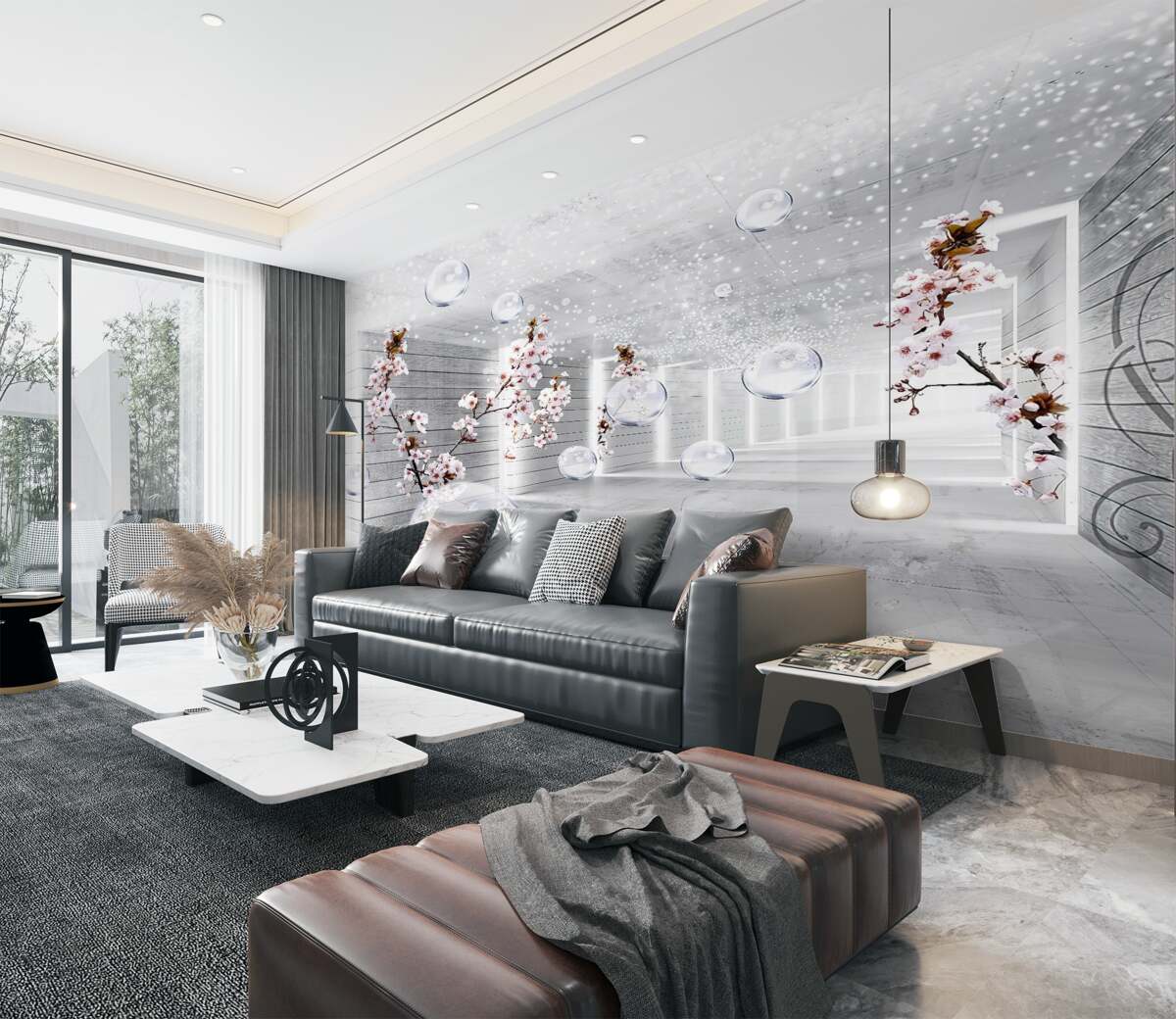 Fototapeta przezroczyste koła i gałęzie z kwiatami