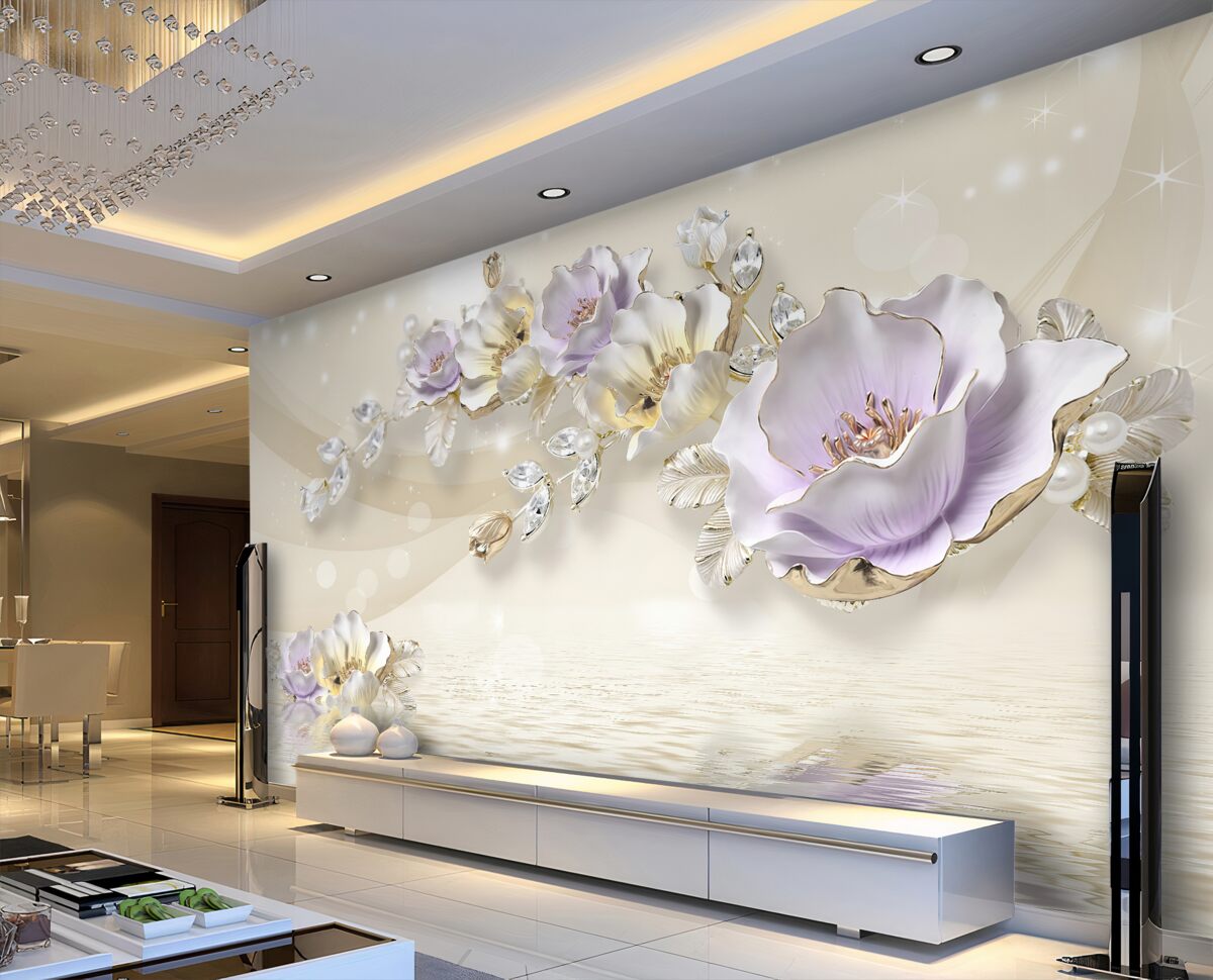 Fototapeta kwiaty liliowe i beżowe