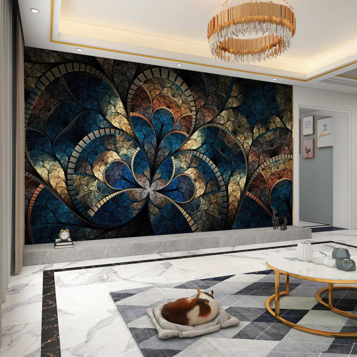 Fototapeta ciemnoniebieski ze złotymi cyframi