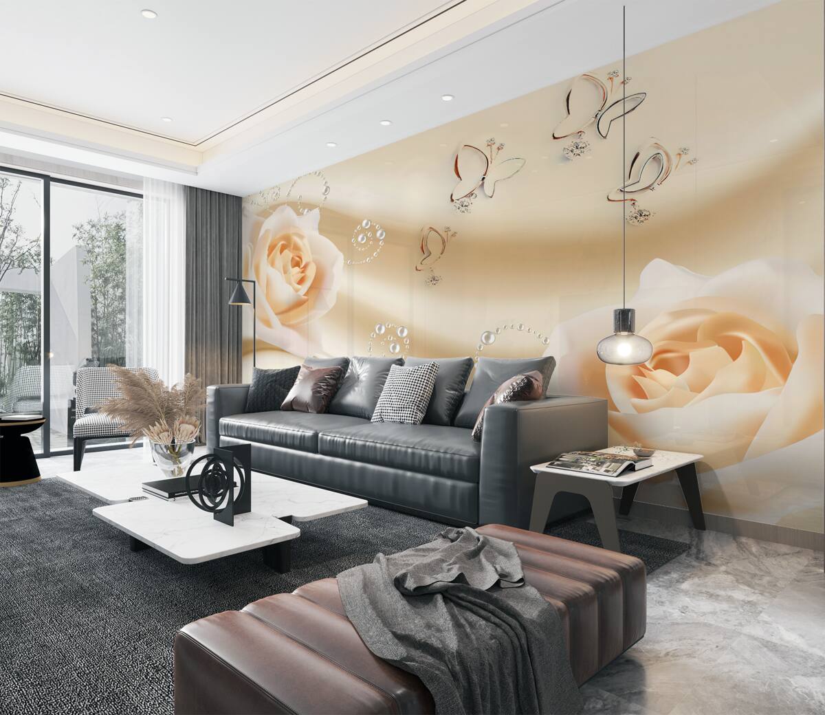 Fototapeta kremowa tkanina i dwie różyczki