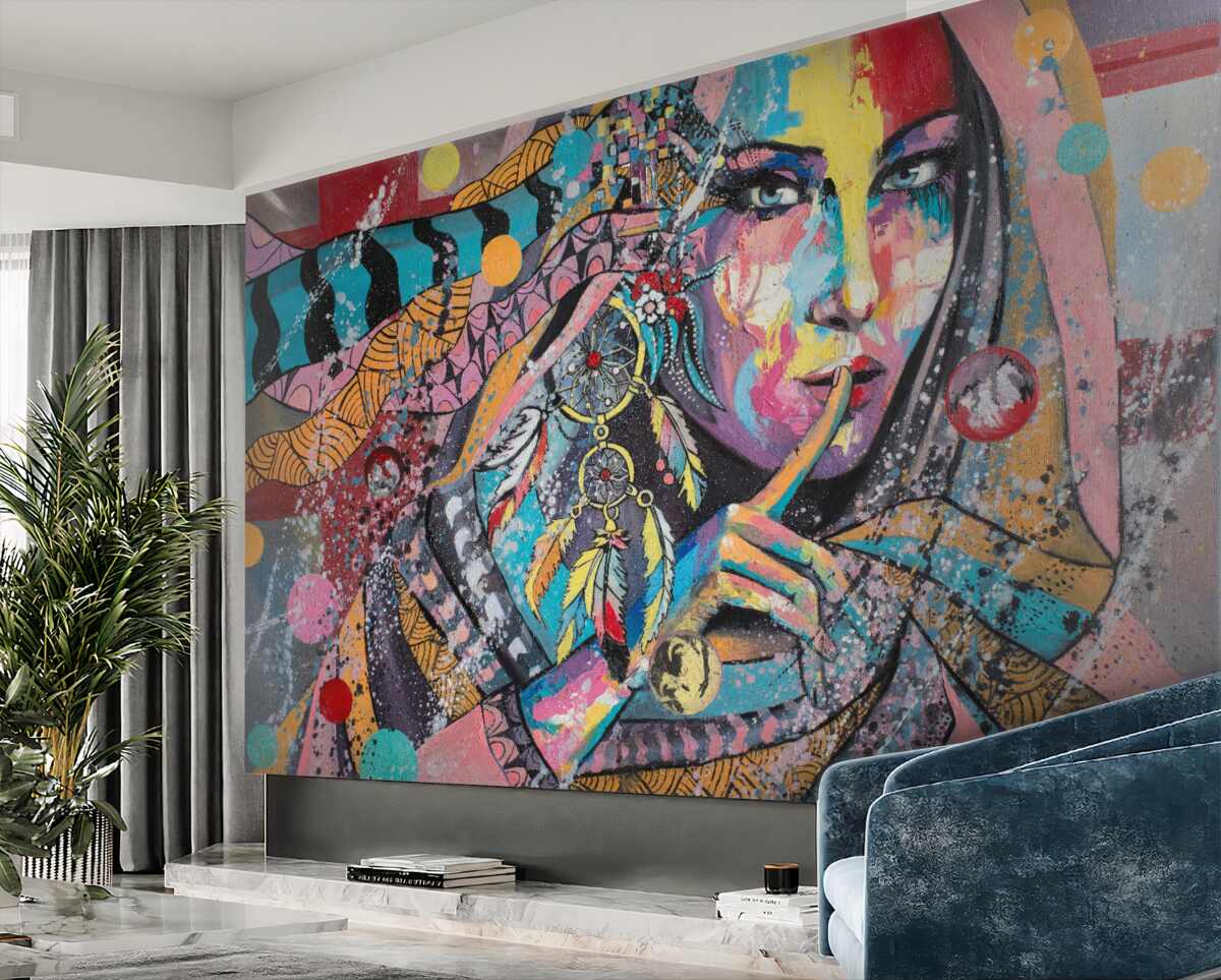 Fototapeta wielokolorowy narysowany portret dziewczynki