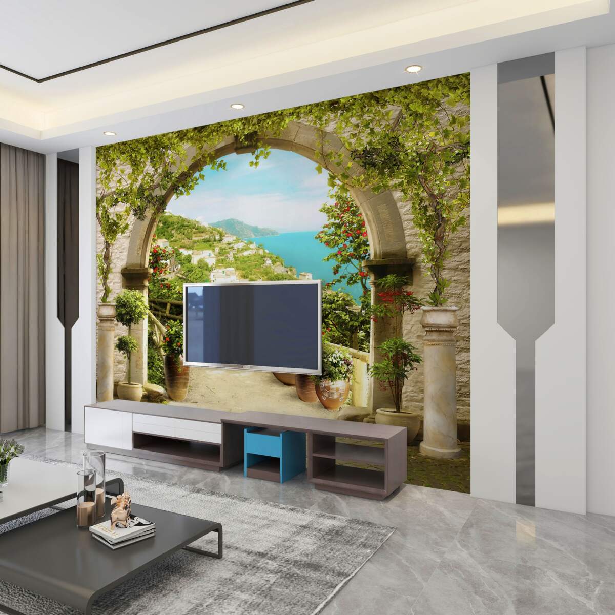 Fototapeta kolumny prowadzące do kwitnącego ogrodu