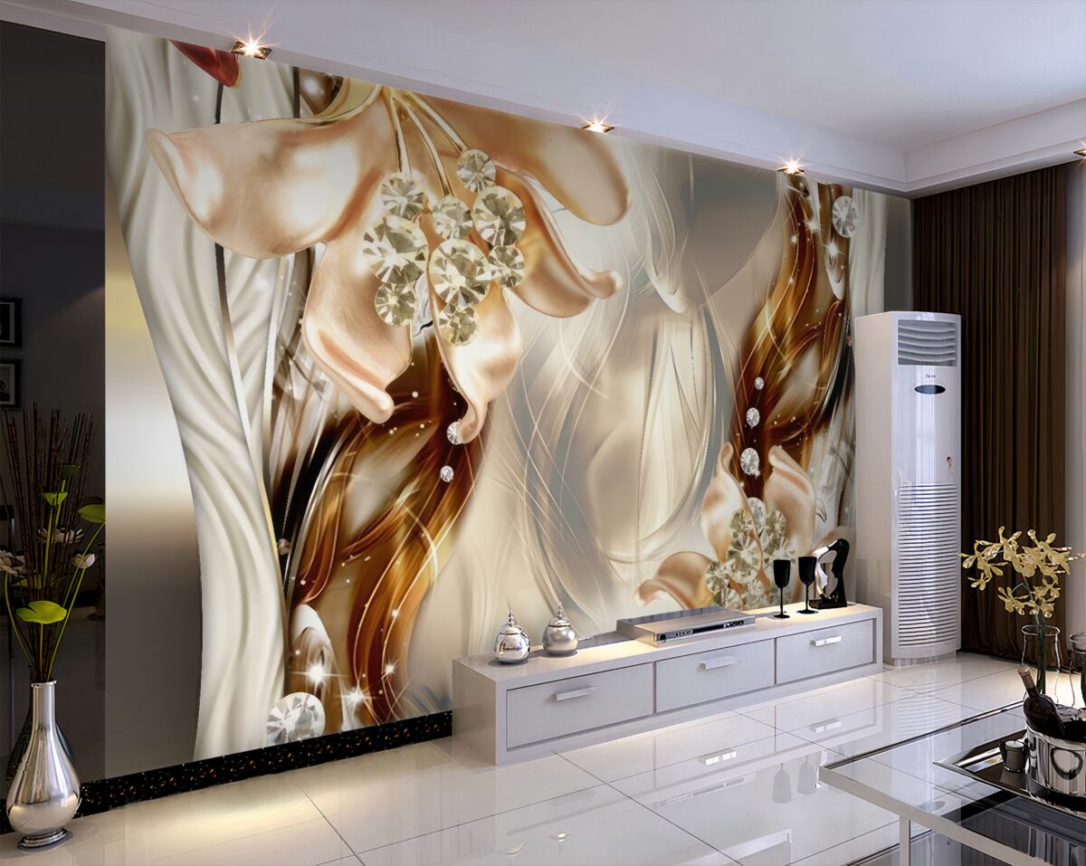 Fototapeta złote kwiaty z kamieniami