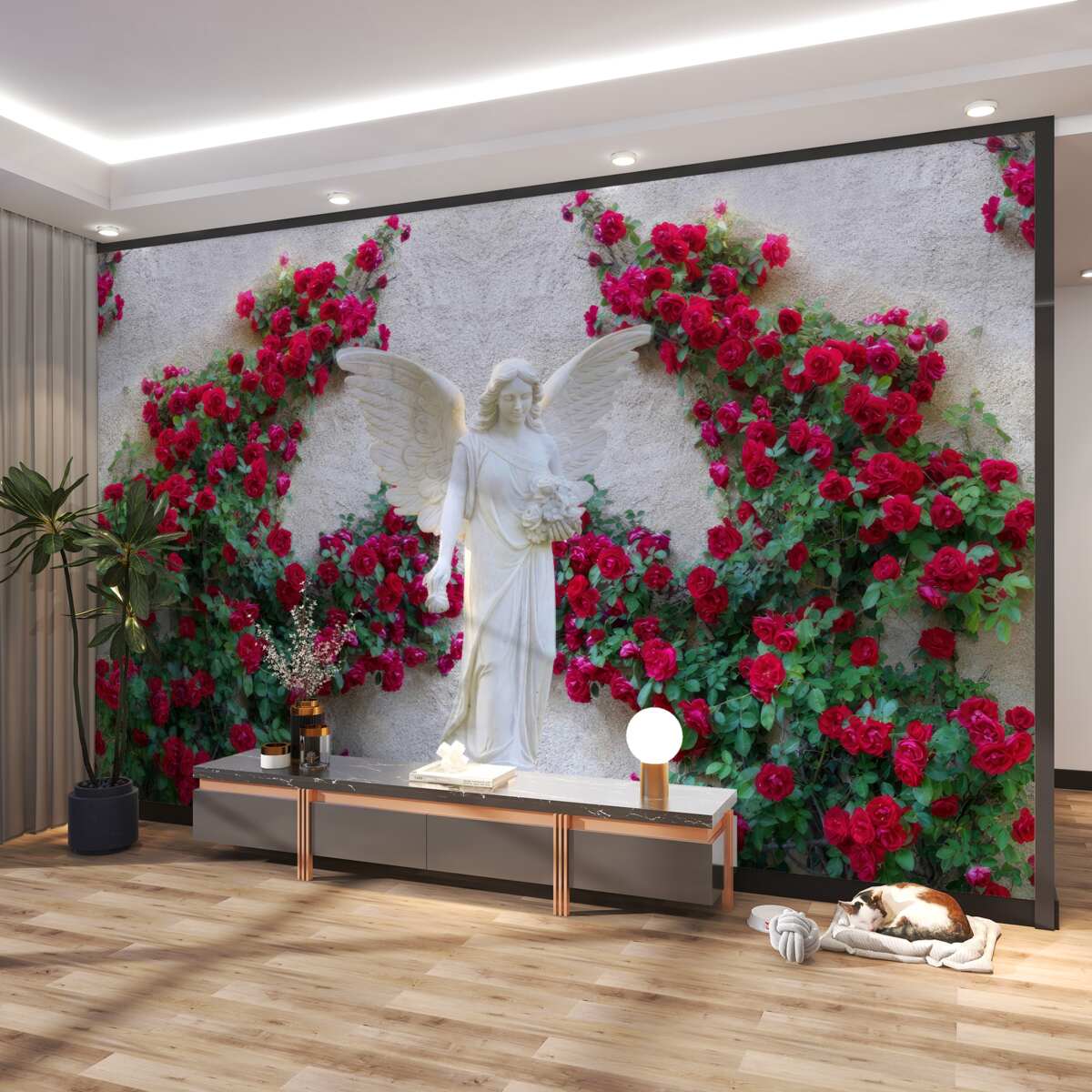 Fototapeta posąg anioła w czerwonych kolorach