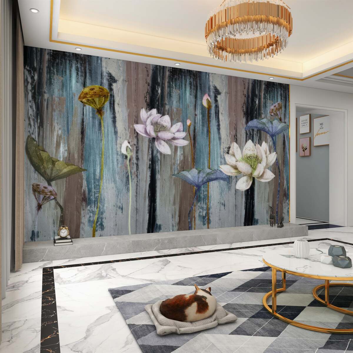 Fototapeta kwiaty i pociągnięcia farby